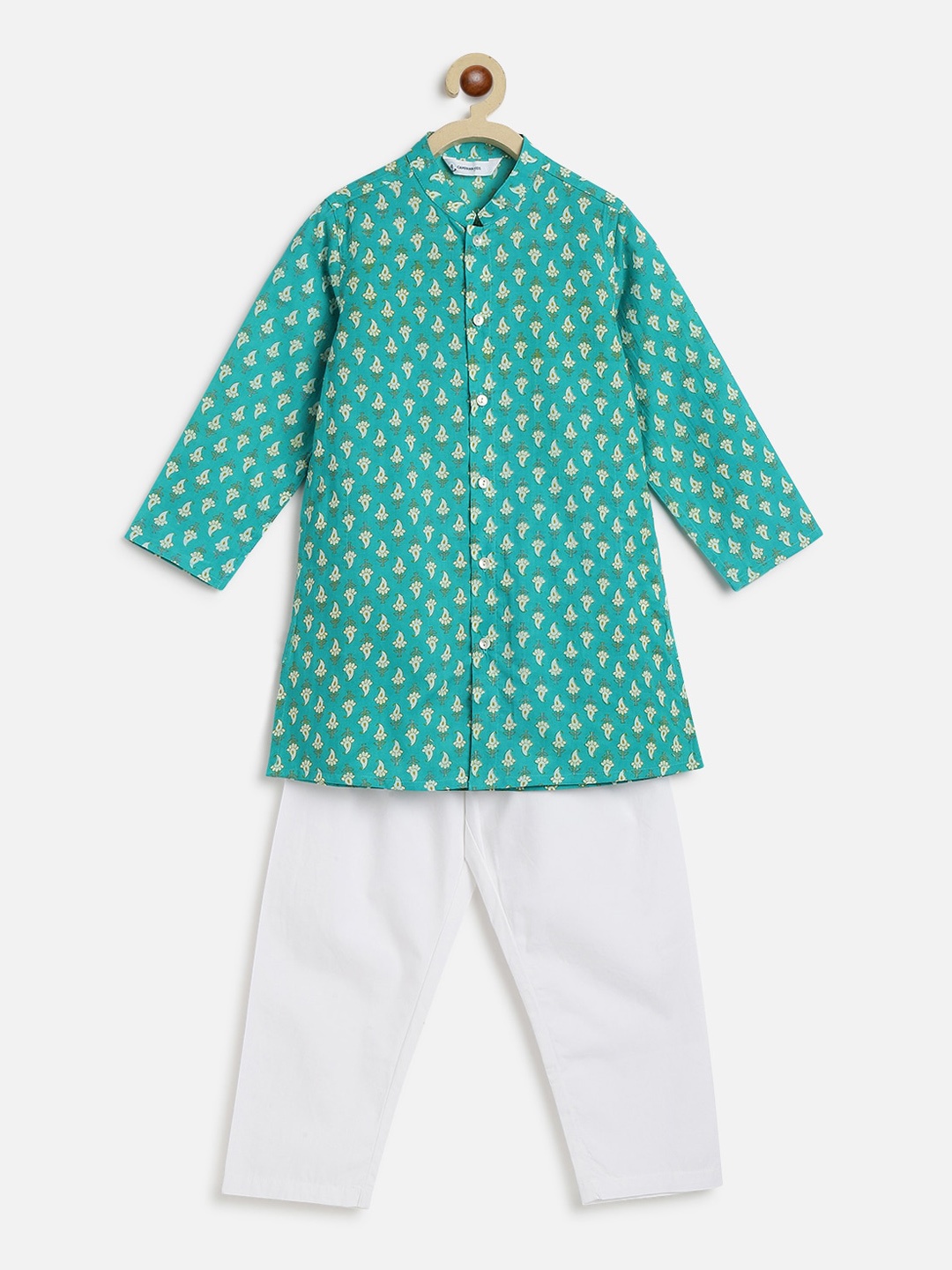 

Campana Boys Paisley Printed Regular Pure Cotton Kurta With Pyjamas, Turquoise blue