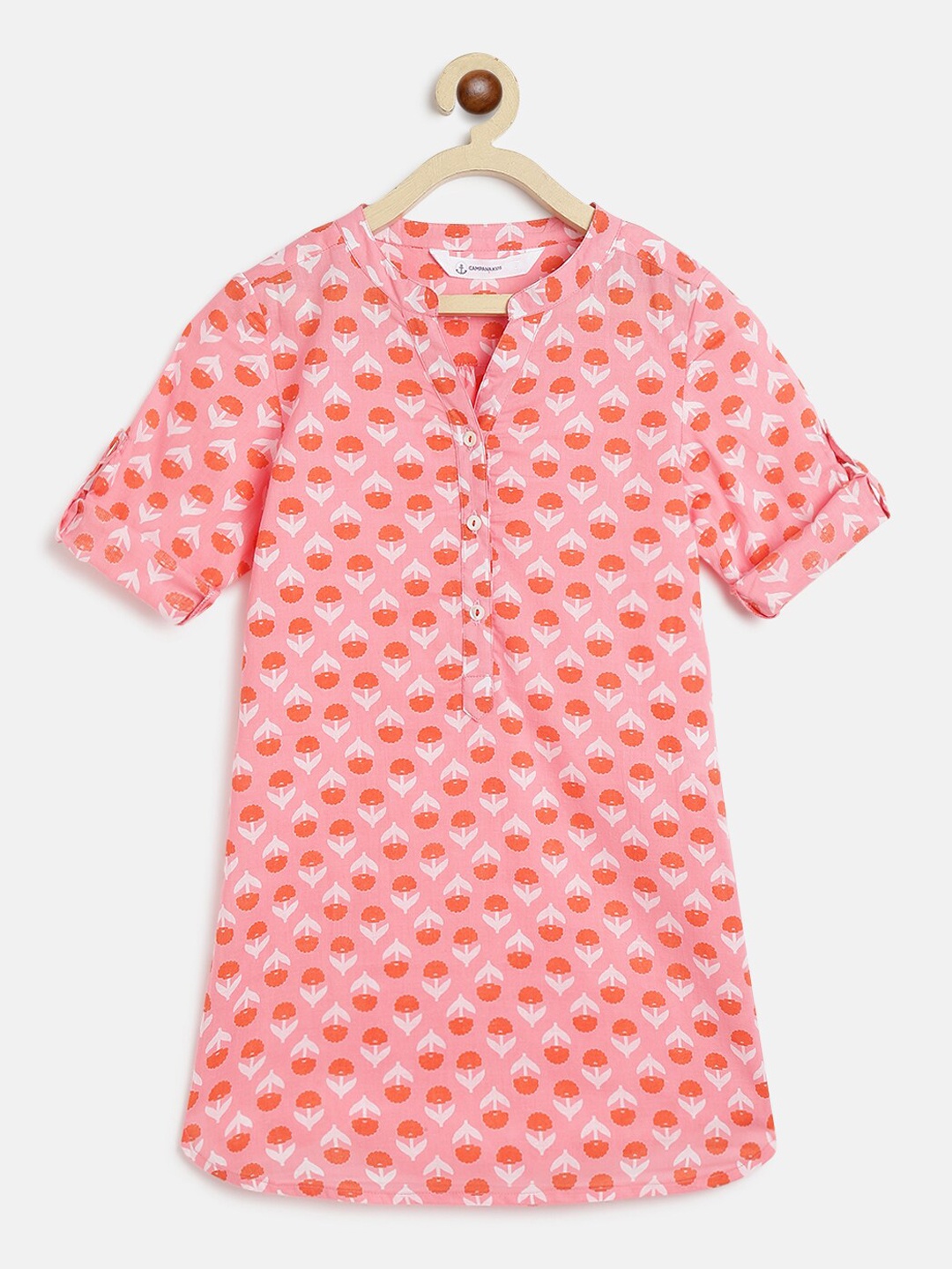 

Campana Girls Floral Printed Straight Pure Cotton Kurta, Pink