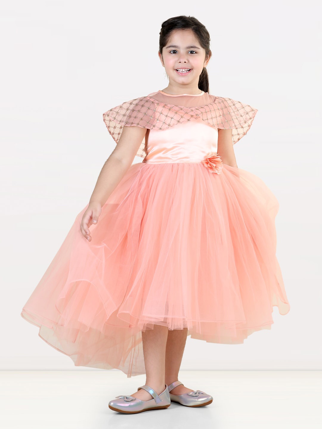 

Toy Balloon kids Girls Ruffles Net Fit & Flare Maxi Dress, Peach