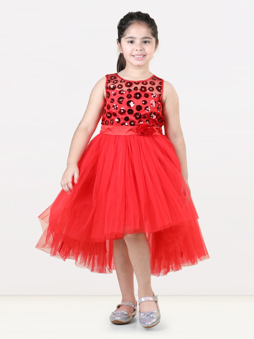 

Toy Balloon kids Embellished Net Fit & Flare Midi Dress, Red