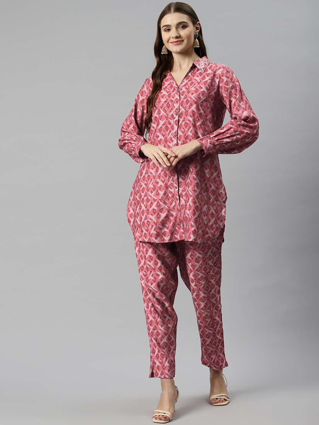

Off Label Women Printed Shirt with Palazzos, Pink