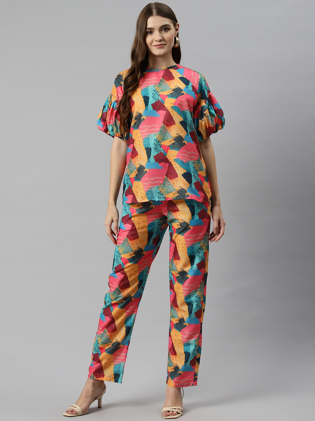 

Readiprint Fashions Women Printed Top with Palazzos, Mustard