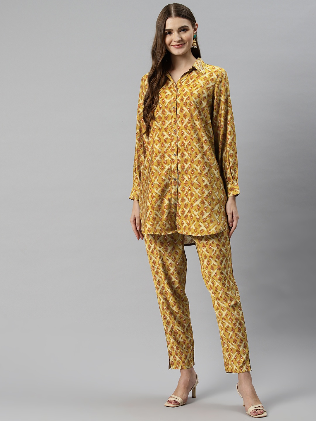 

Off Label Women Printed Shirt with Palazzos, Mustard