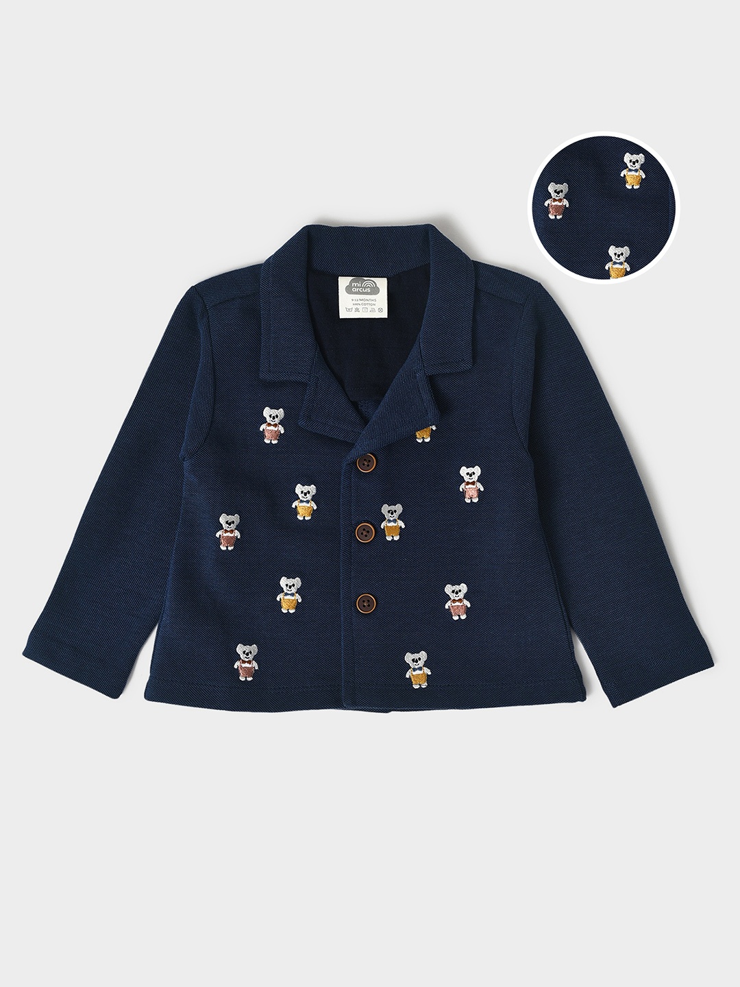 

MiArcus Kids Embroidered Single-Breast Cotton Blazers, Navy blue