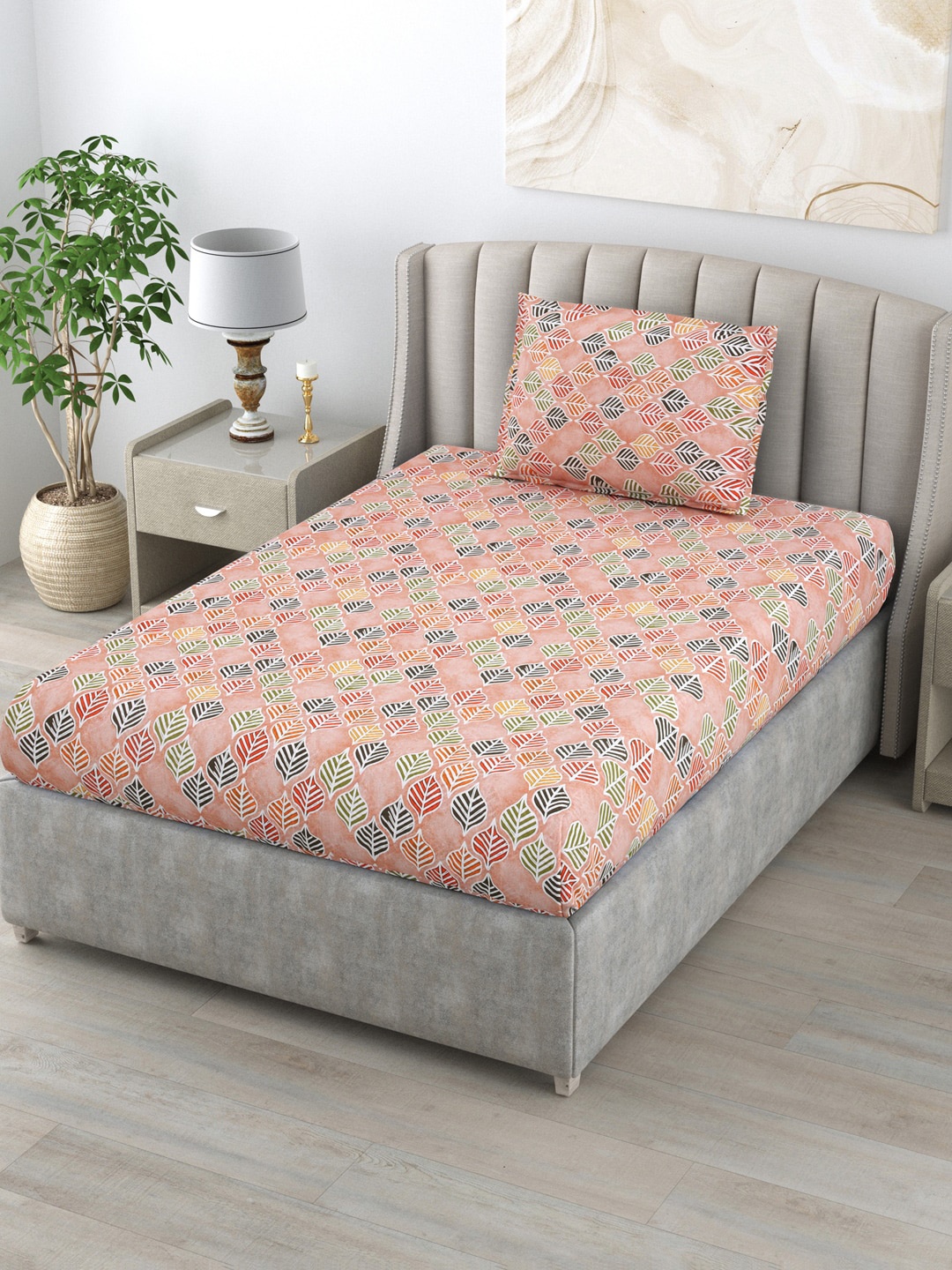 

BOMBAY DYEING Dream Lover Beige Floral Cotton 104 TC Single Bedsheet With 1 Pillow Cover