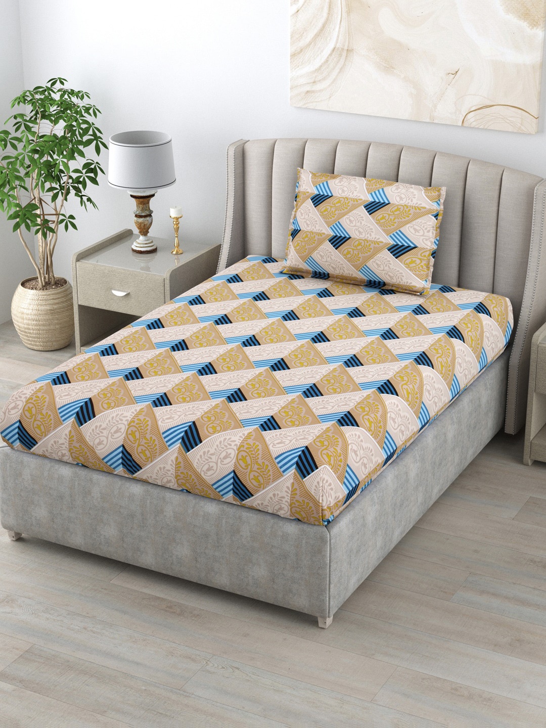 

BOMBAY DYEING Dream Lover Blue Geometric Cotton 104 TC Single Bedsheet With 1 Pillow Cover