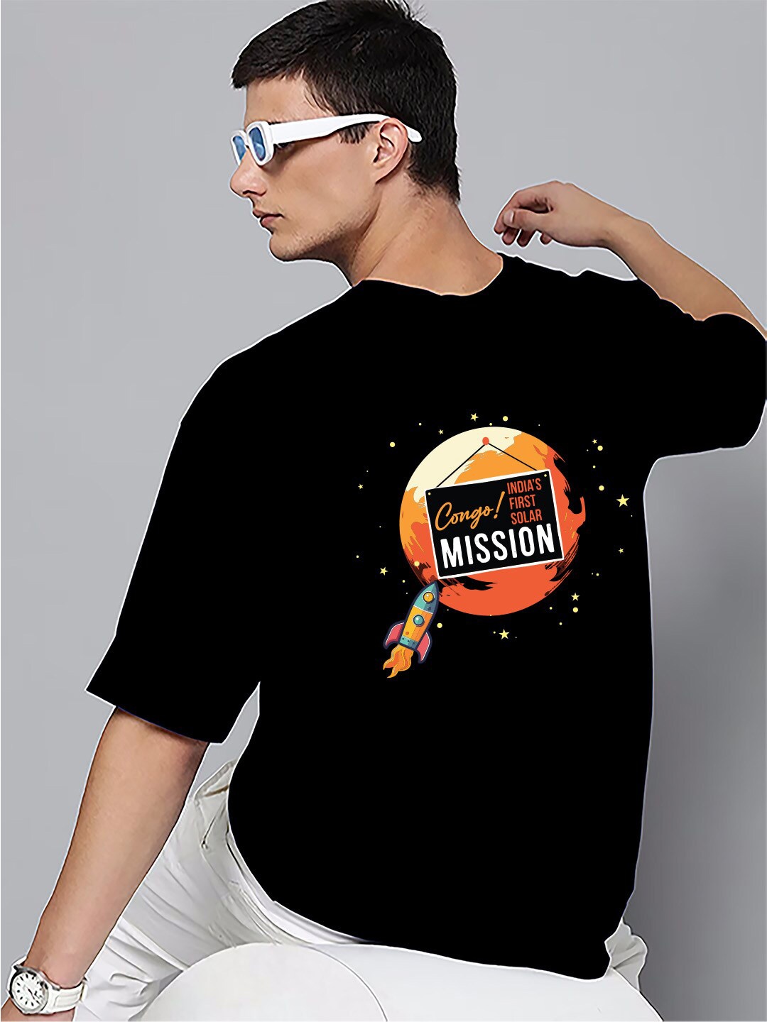 

Harvard Black & Orange Graphic Printed Oversized Cotton T-shirt