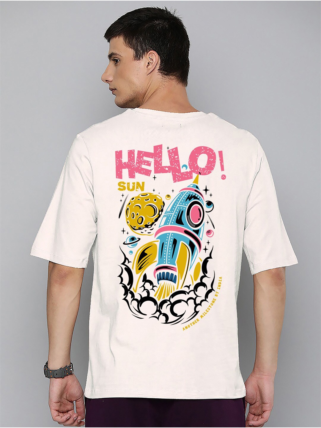 Harvard Off-White & Pink Graphic Printed Oversized Cotton T-shirt