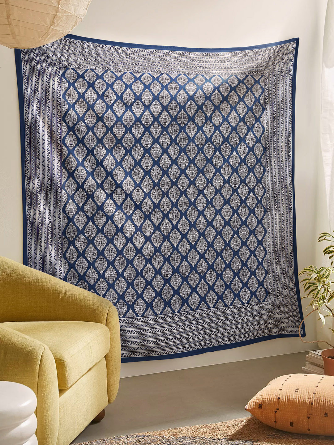 

SheetKart Navy Blue & Grey Motif Design Printed Cotton Hanging Tapestry Wall Decor