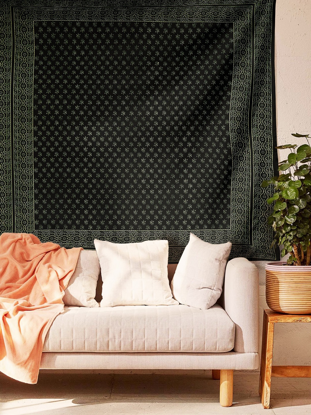 

SheetKart Black & Green Block Pattern Printed Cotton Hanging Tapestry Wall Decor