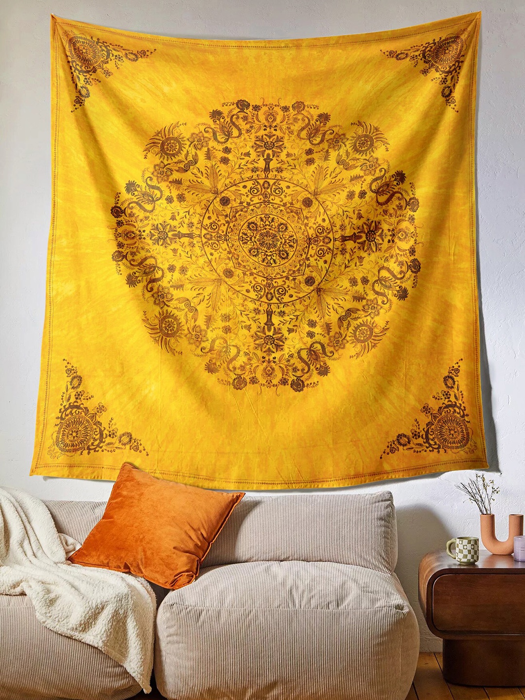 

SheetKart Yellow & Brown Printed Wall Hanging Tapestry