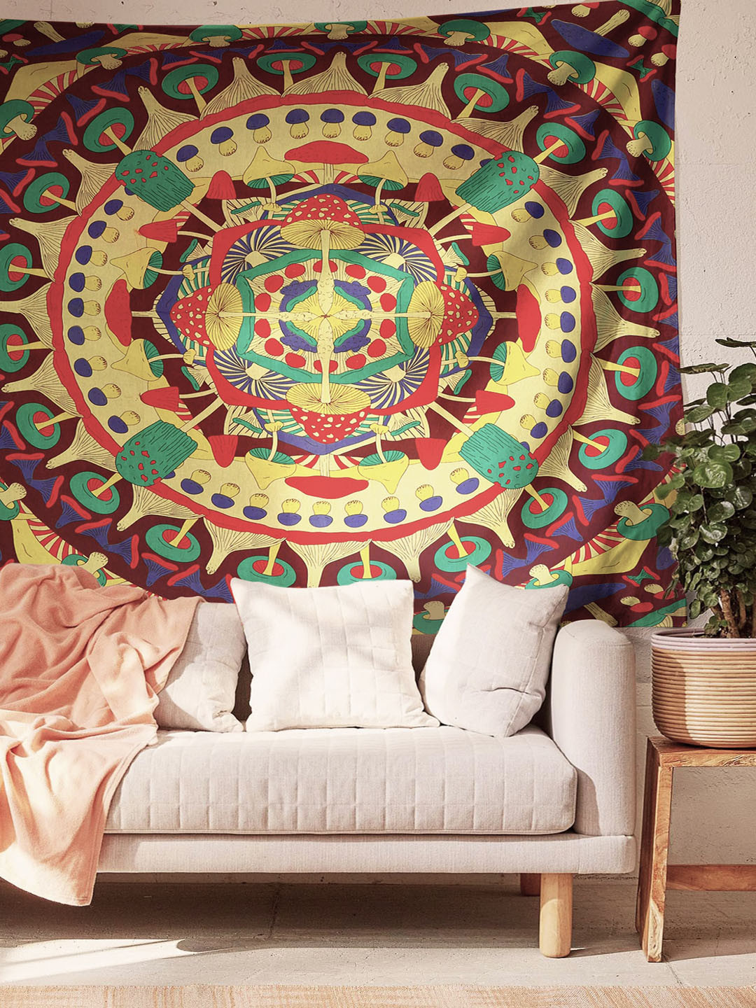 

SheetKart Yellow & Green Printed Wall Hanging Tapestry, Red