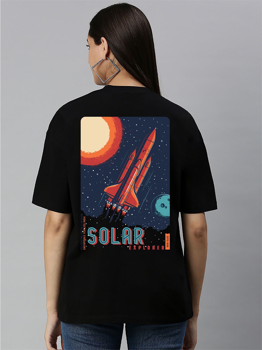 Harvard Black & Blue Graphic Printed Oversized Cotton T-shirt