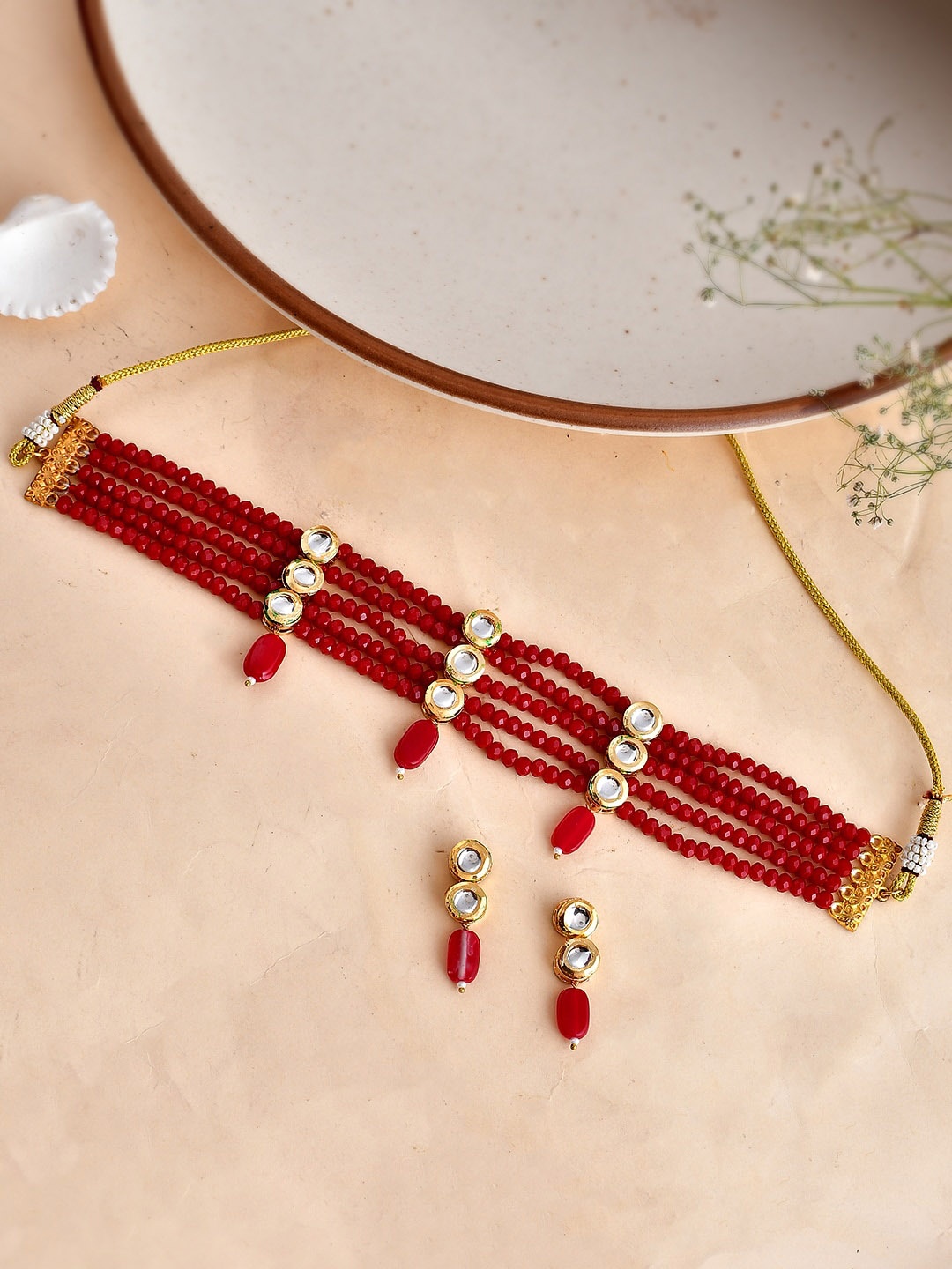 

Silvermerc Designs Gold-Plated Beads & Kundan Studded Jewellery Set