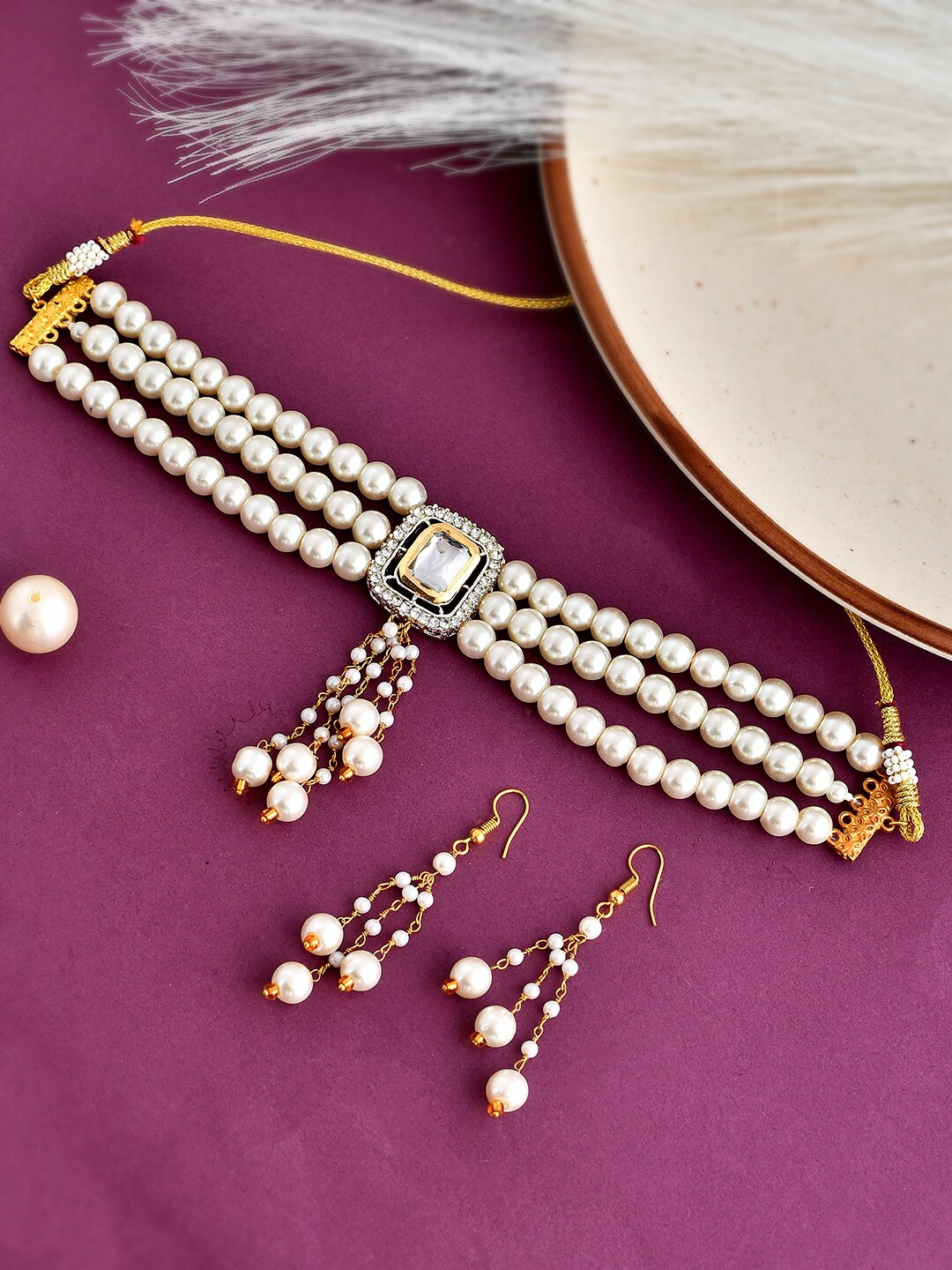 

Silvermerc Designs Gold Plated & Kundan Studded Jewellery Set, White