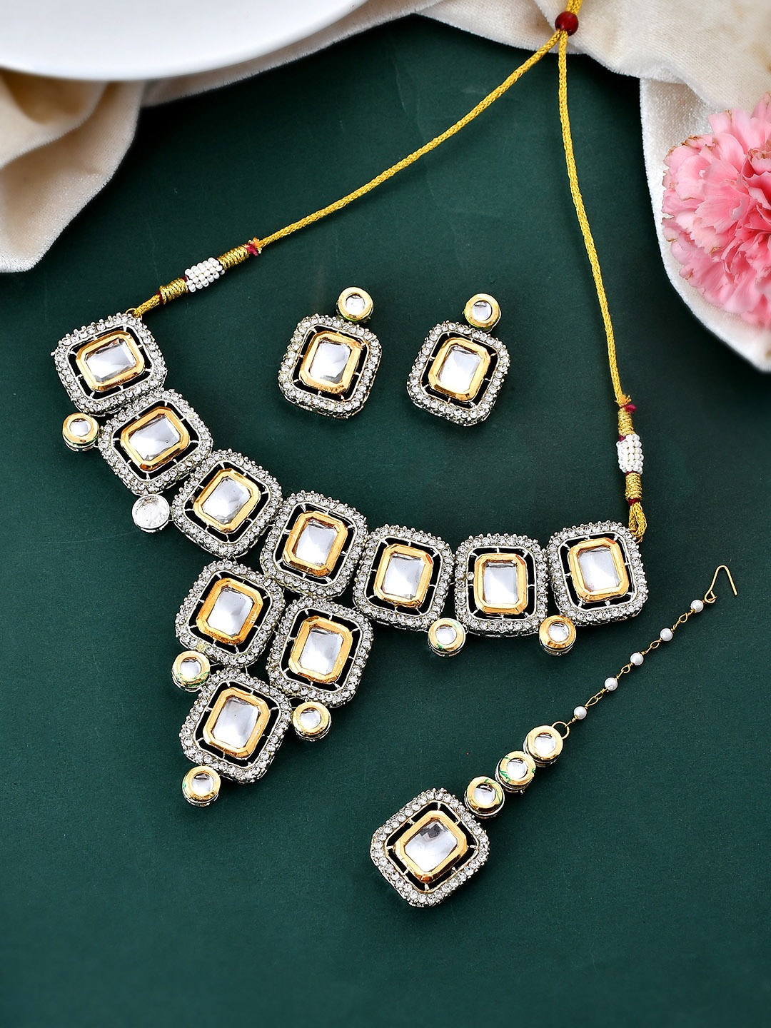 

Silvermerc Designs Silver Plated & Kundan Studded Jewellery Set