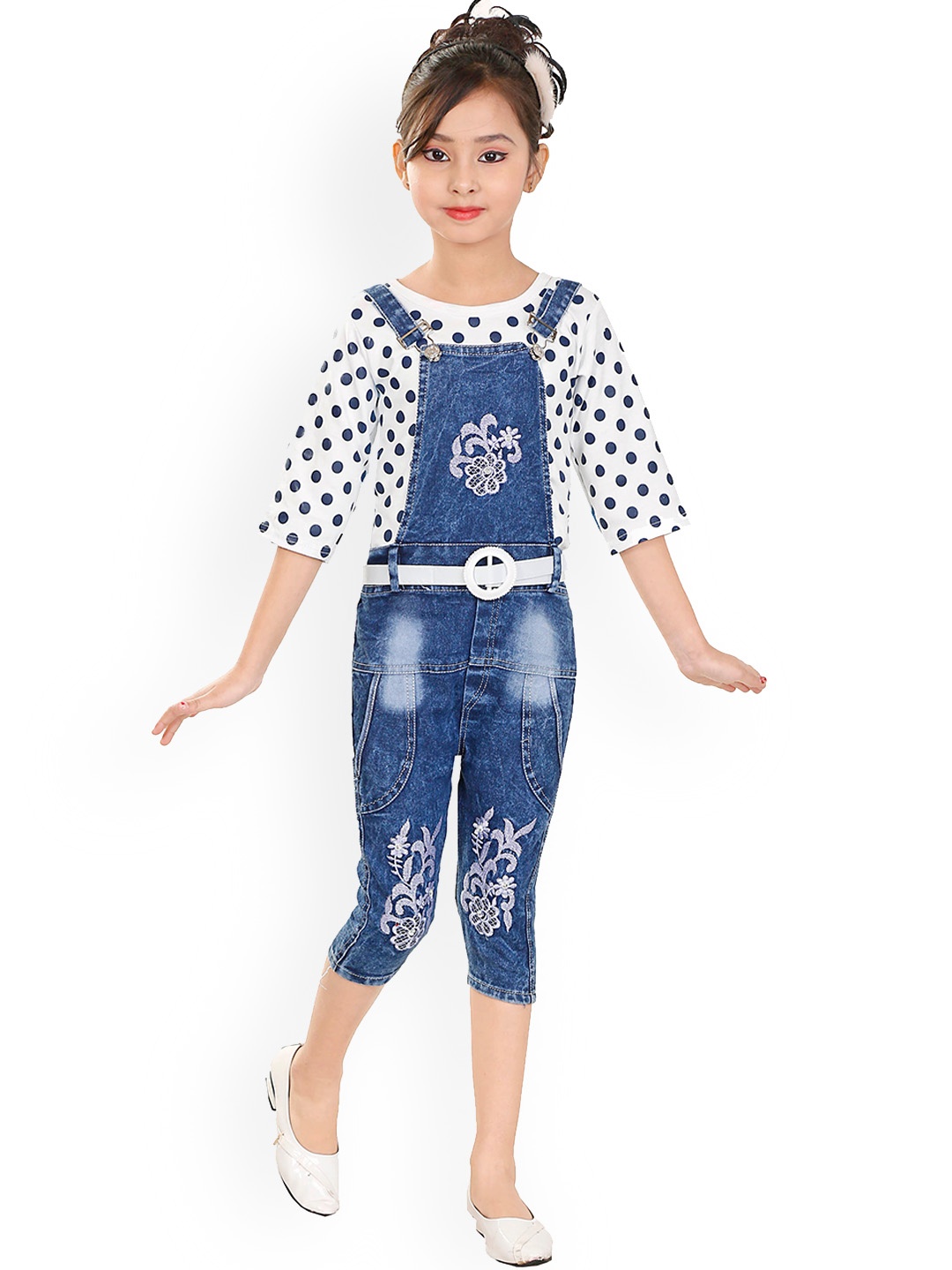 

BAESD Embroidered Dungaree With Top, Blue