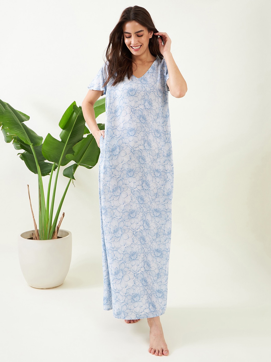 

The Kaftan Company Floral Printed Maxi Nightdress, White