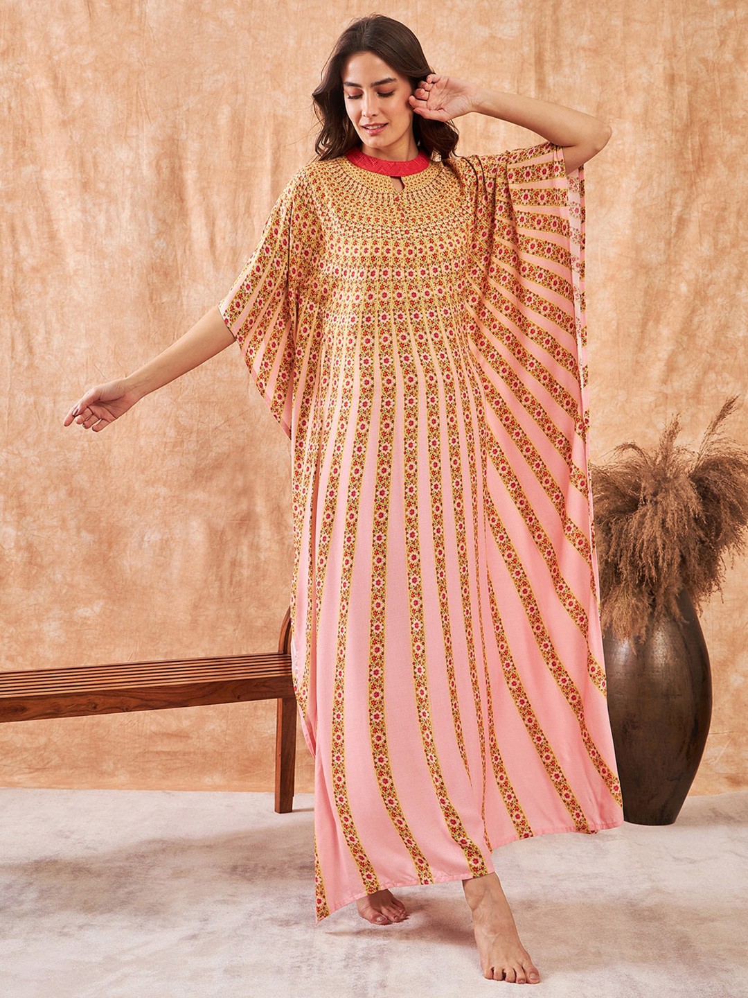 

The Kaftan Company Floral Printed Maxi Kaftan Nightdress, Pink