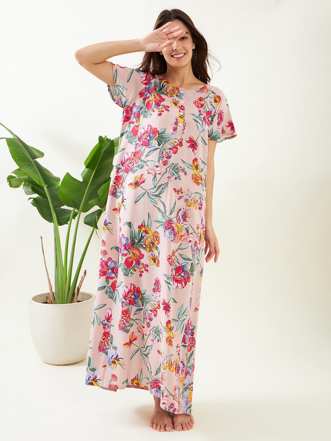 

The Kaftan Company Floral Printed Maxi Nightdress, Pink