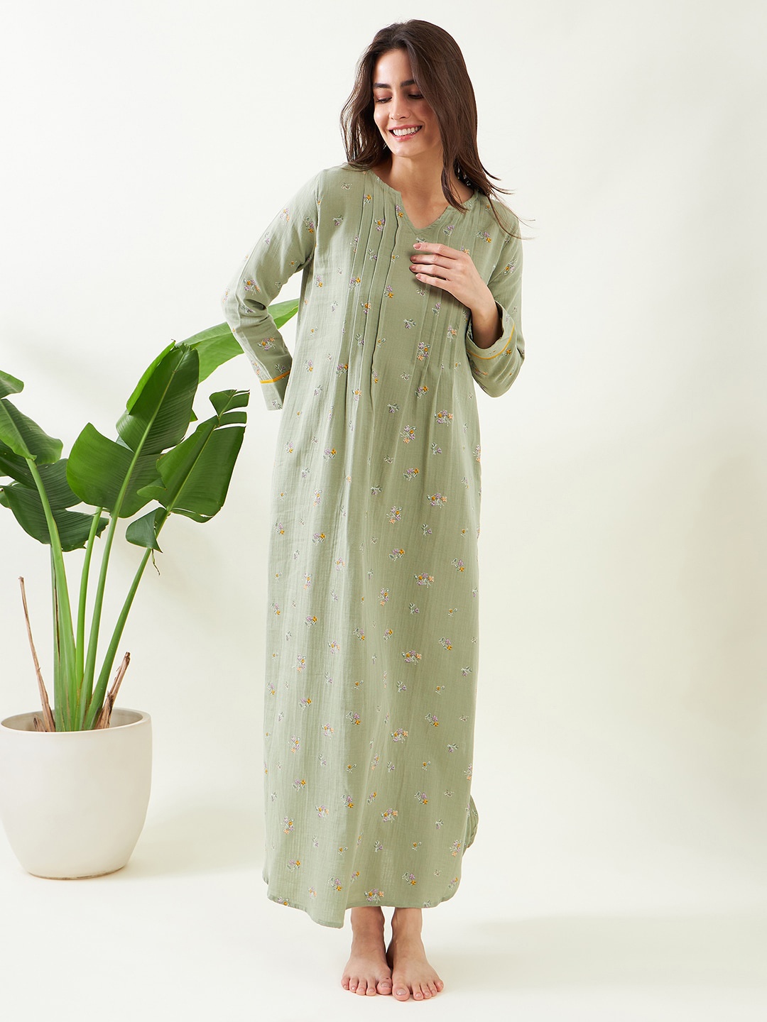 

The Kaftan Company Floral Printed Maxi Nightdress, Green