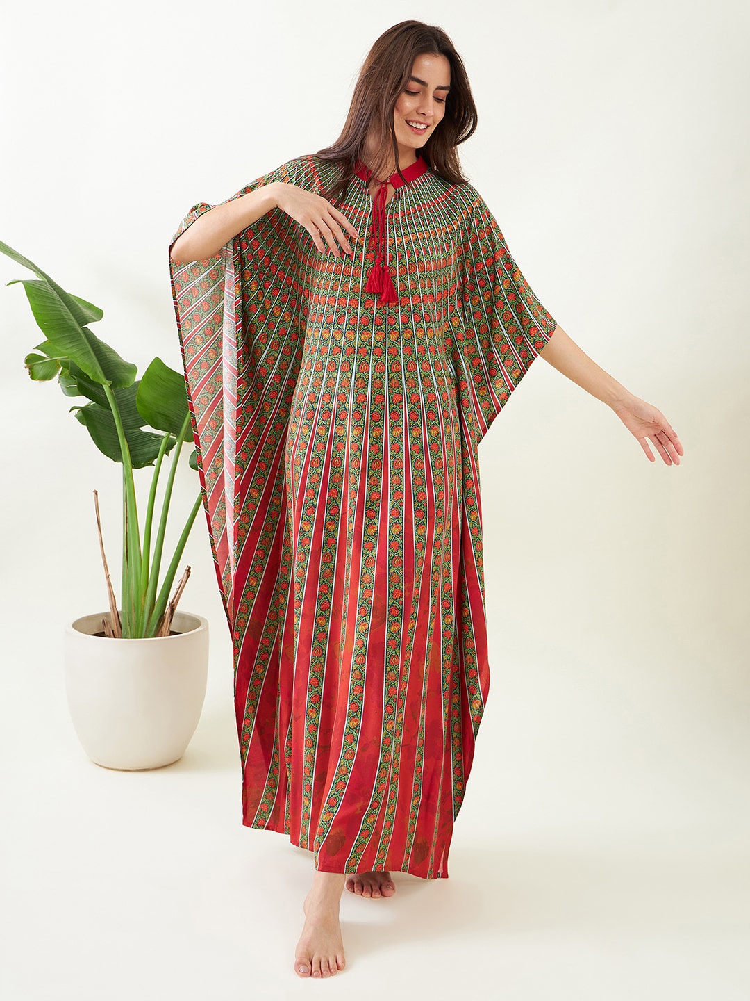 

The Kaftan Company Ethnic Printed Kaftan Maxi Nightdress, Red