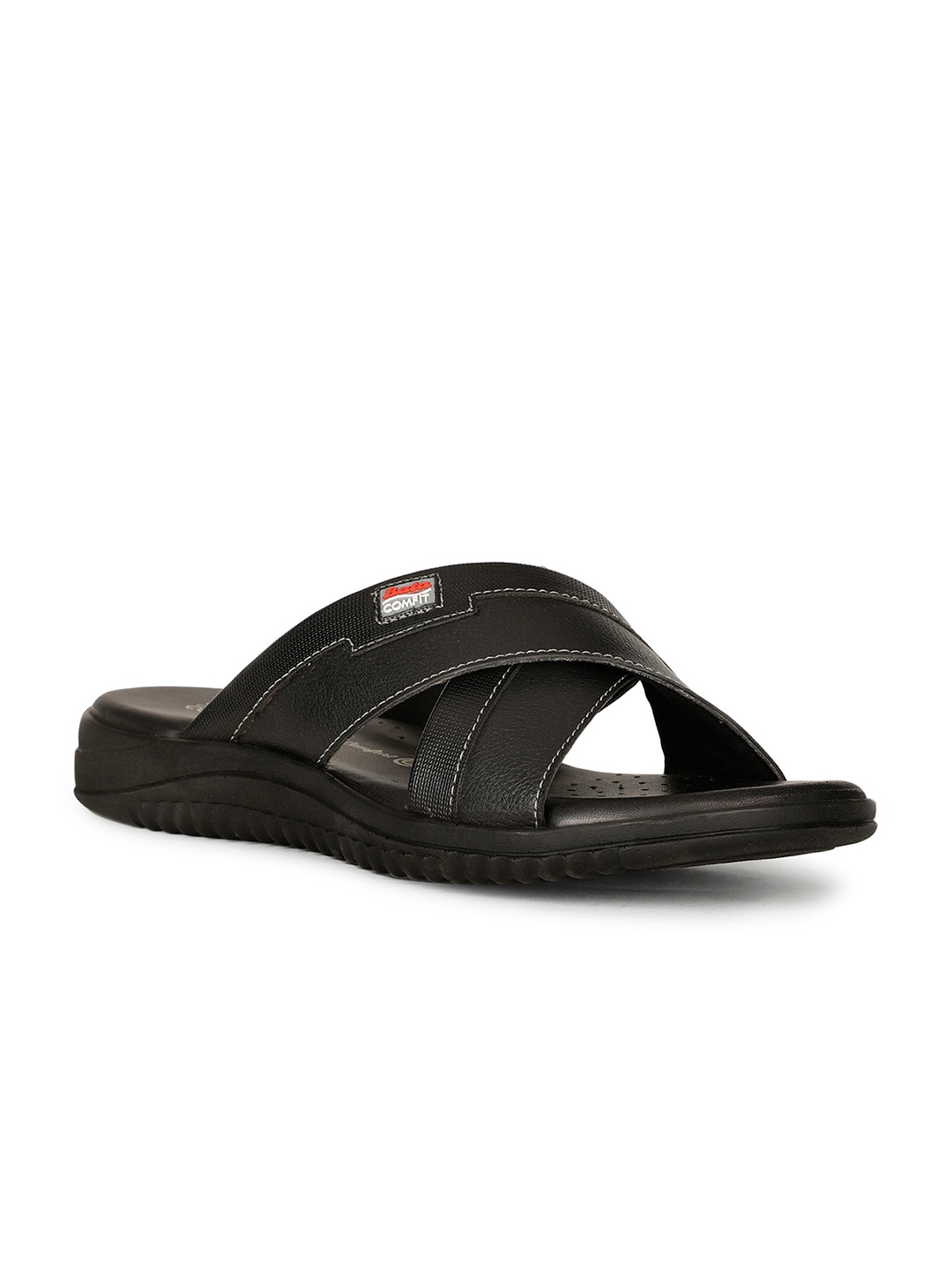 

Bata comfit Men Cross Strap Comfort Sandals, Black