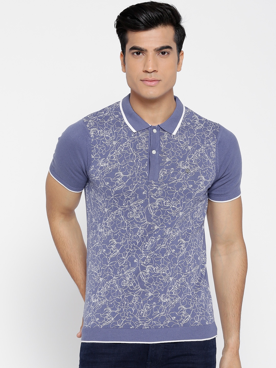 

Blackberrys Men Blue & White Printed Polo Collar T-shirt