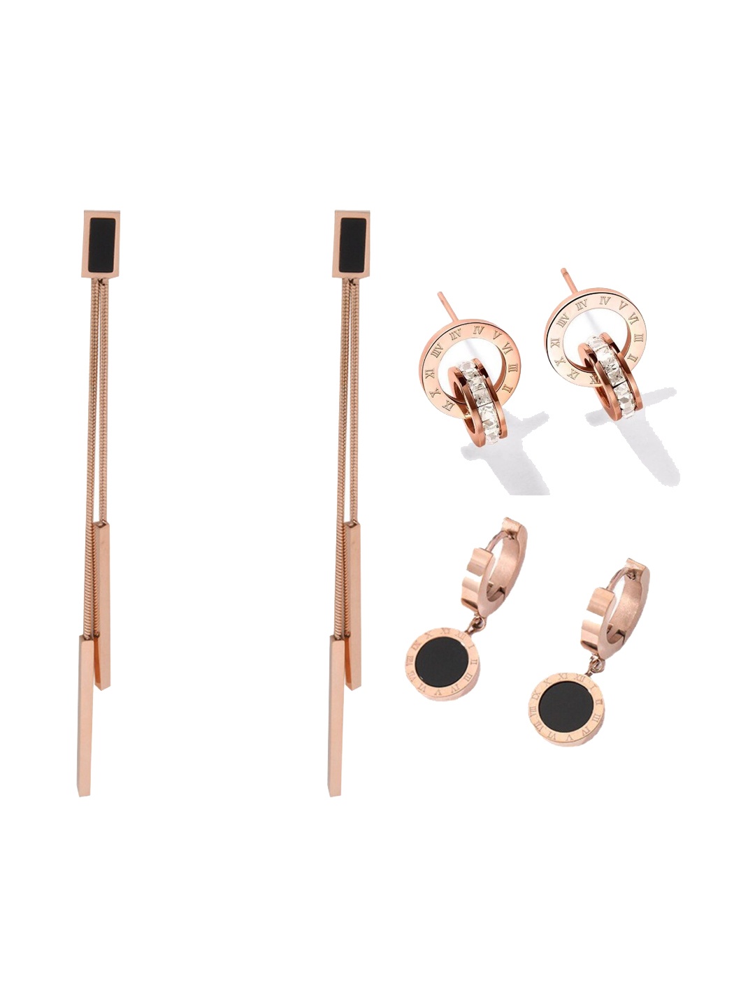 MYKI Pack of 3 Rose Gold-Plated Contemporary Studs Earrings