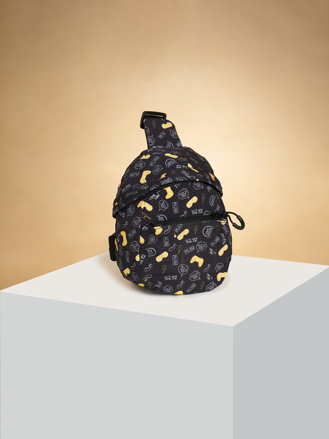 

Pantaloons Junior Boys Typography Printed Swagger Sling Bag, Black