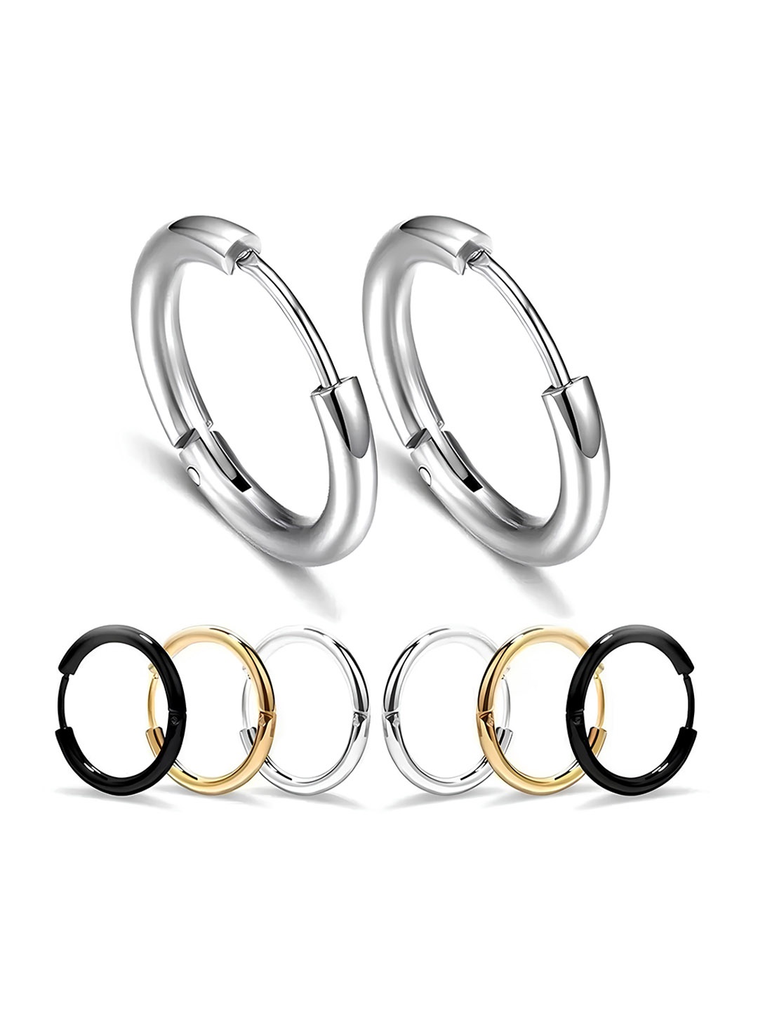 

KARISHMA KREATIONS Unisex Set Of 3 Stainless Steel Contemporary Hoop Earrings, Gold