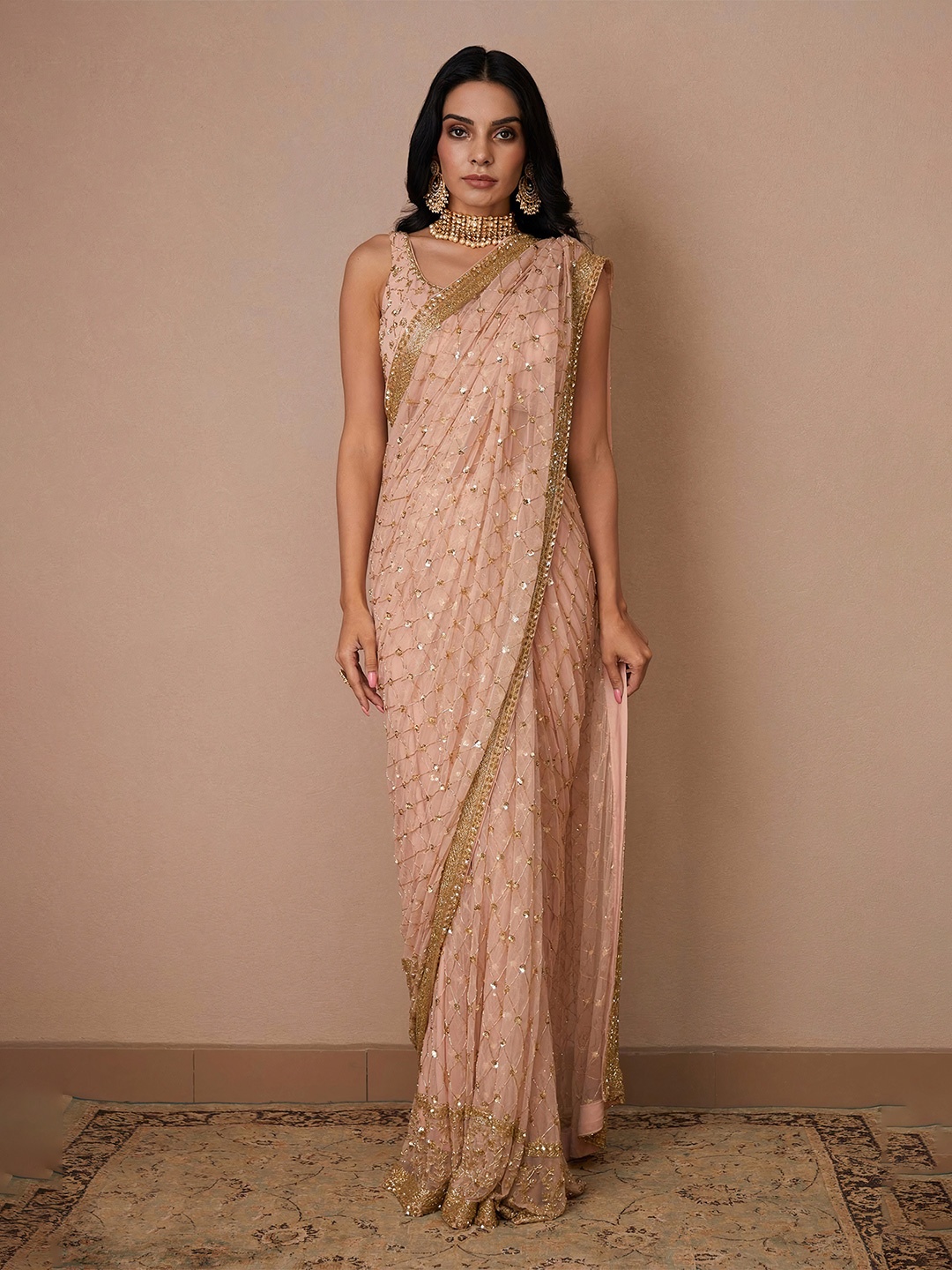 

Angroop Embellished Sequinned Detail Saree, Pink