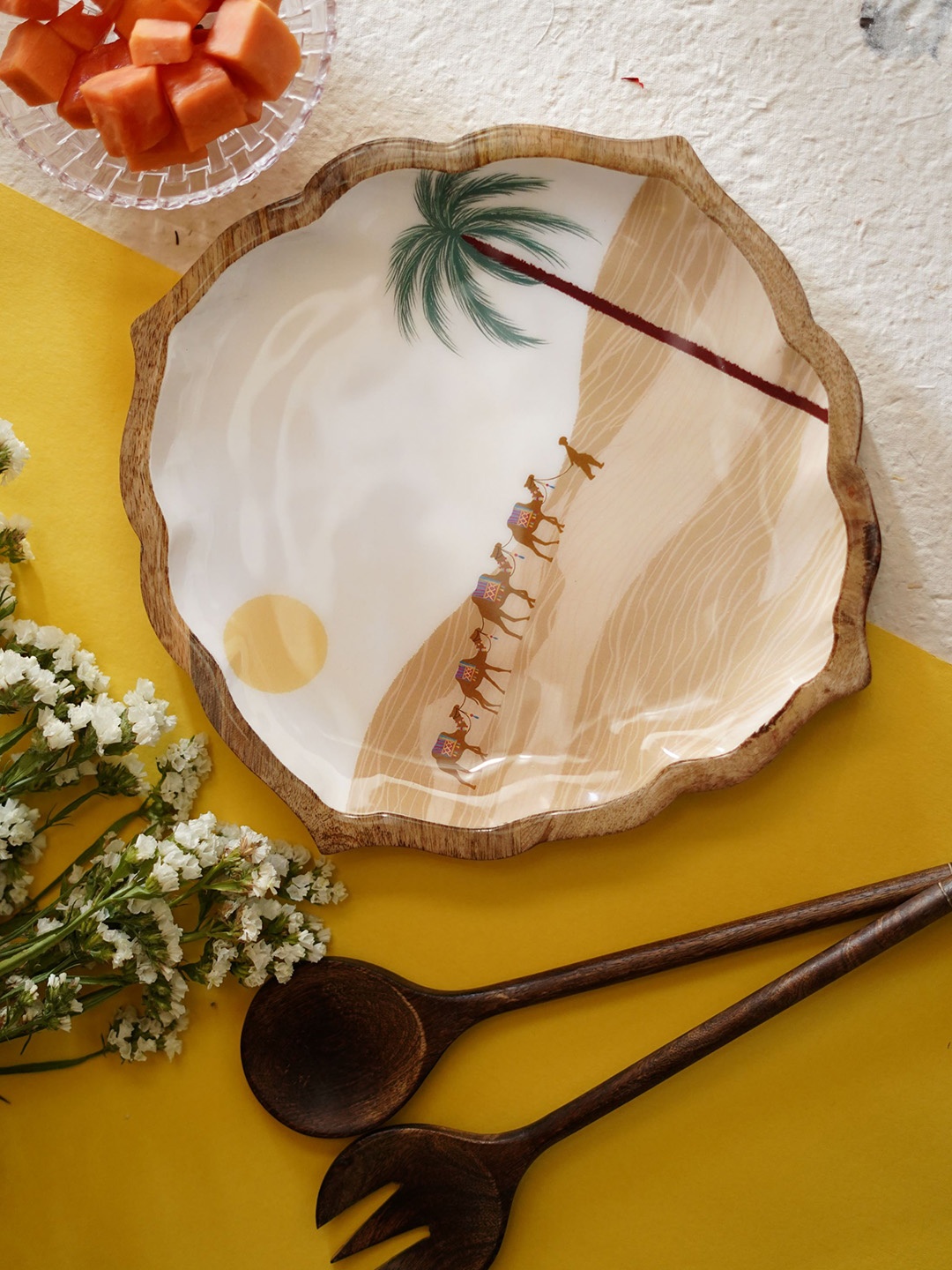 

TWIG STORY Brown & Off White Desert Of Jaisalmer Enameled Food Platter