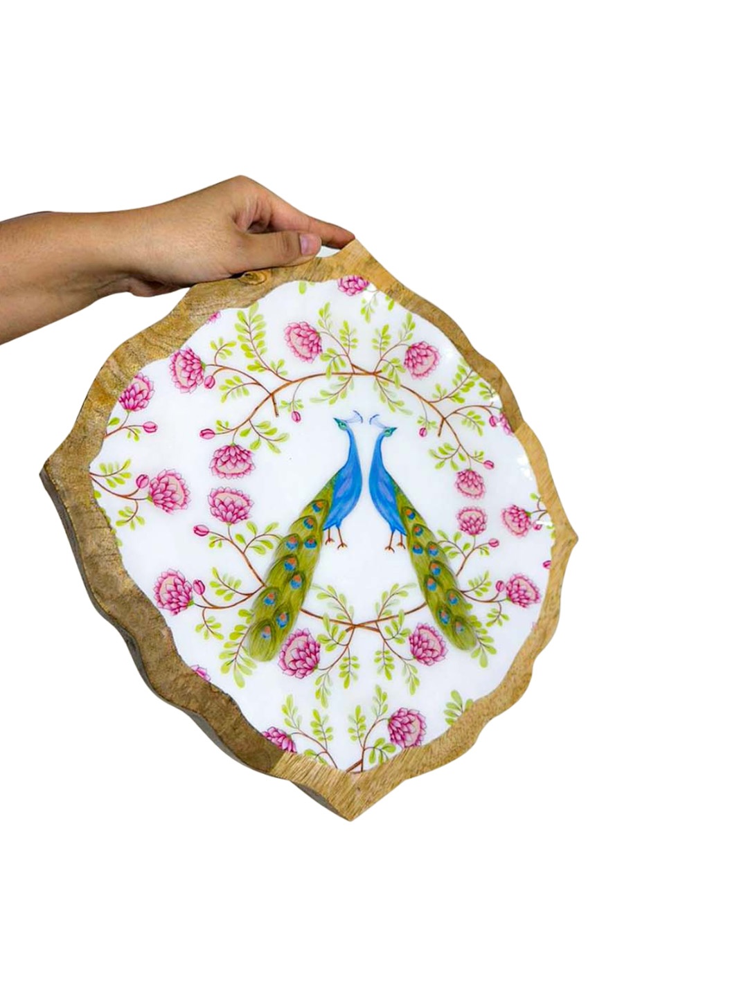 

TWIG STORY Saavan Pink Mor Baagh Printed Wooden Big Platter