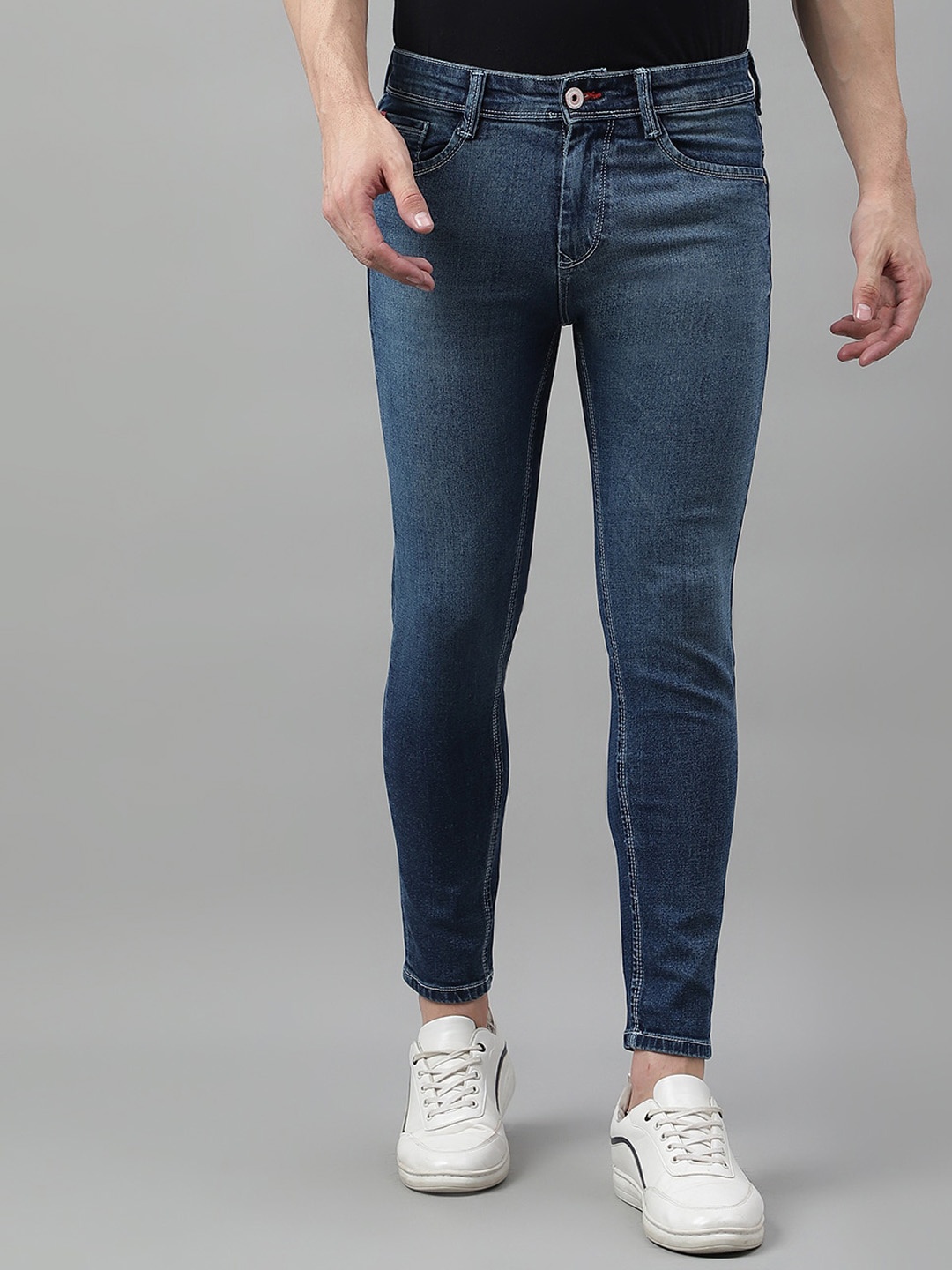 

Code 61 Men Clean Look Skinny Fit Low-Rise Cotton Jeans, Blue