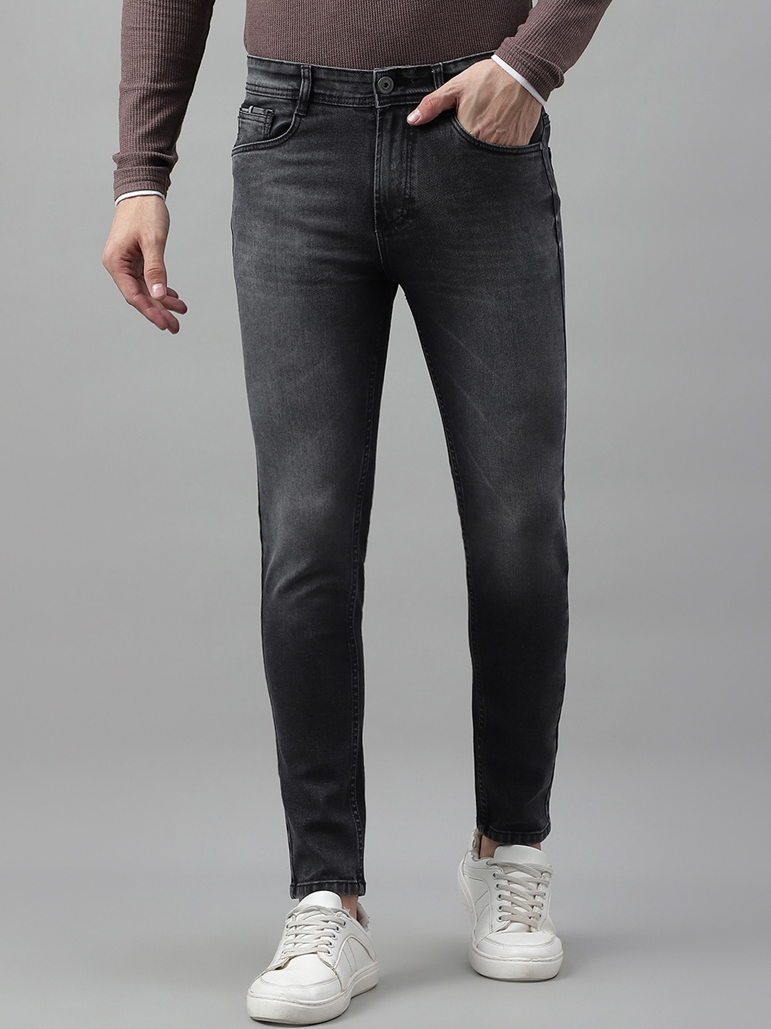 

Code 61 Men Clean Look Skinny Fit Low-Rise Cotton Jeans, Charcoal