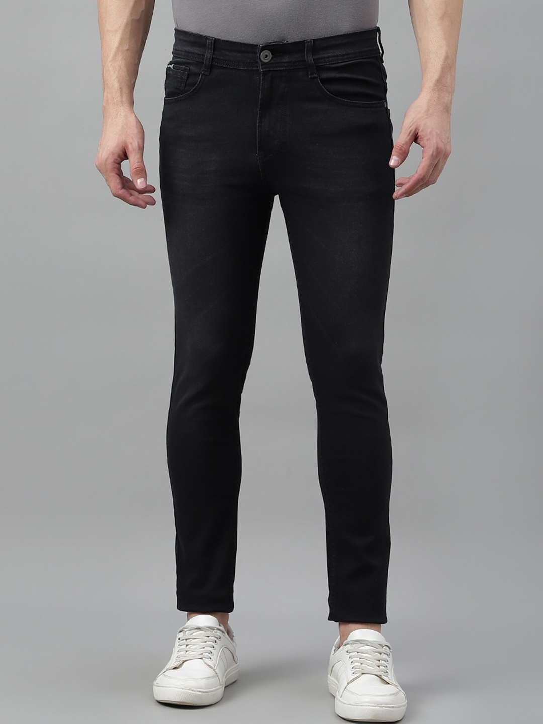 

Code 61 Men Clean Look Skinny Fit Low-Rise Cotton Jeans, Black