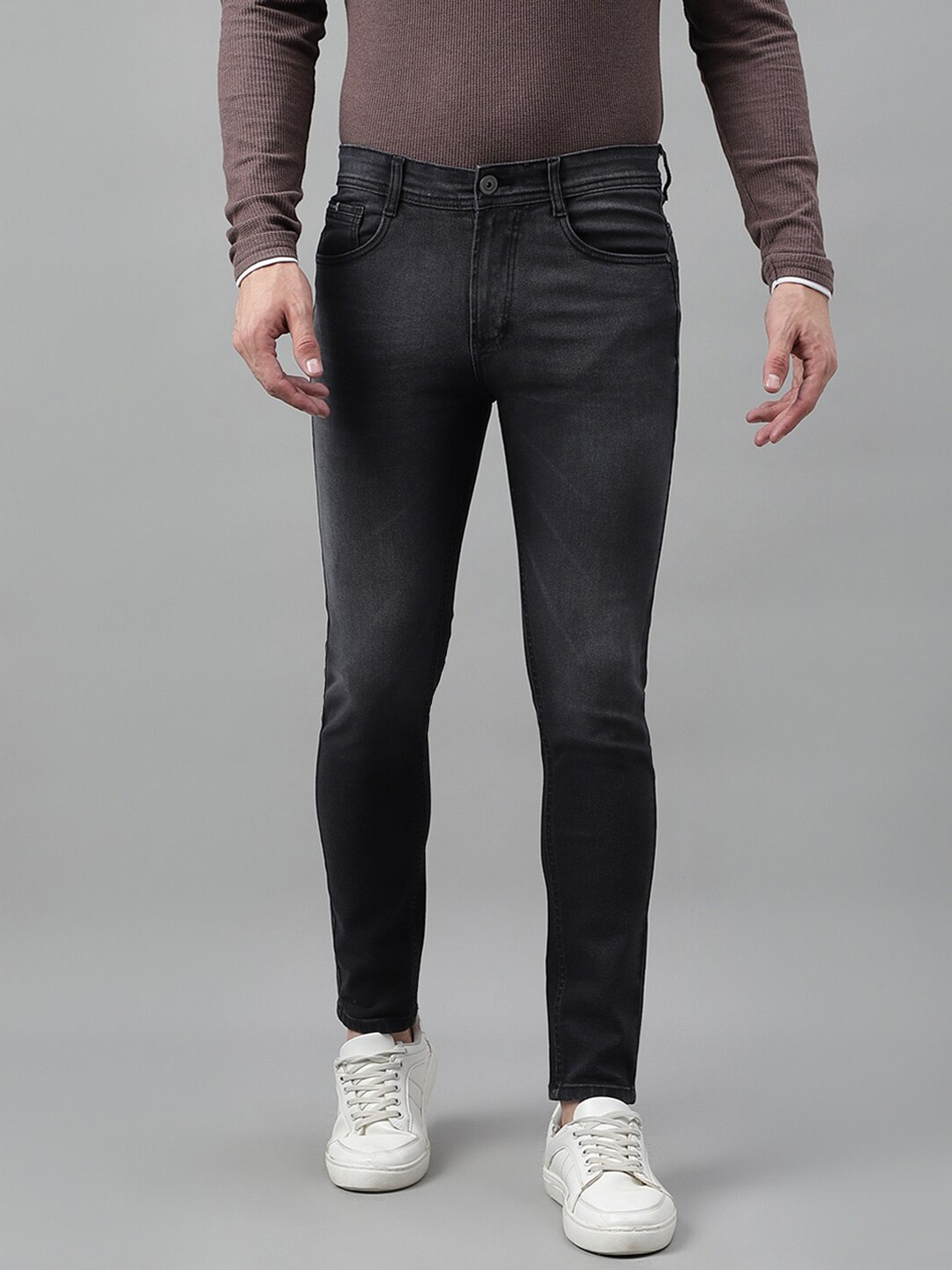 

Code 61 Men Skinny Fit Low-Rise Clean Look Stretchable Jeans, Charcoal