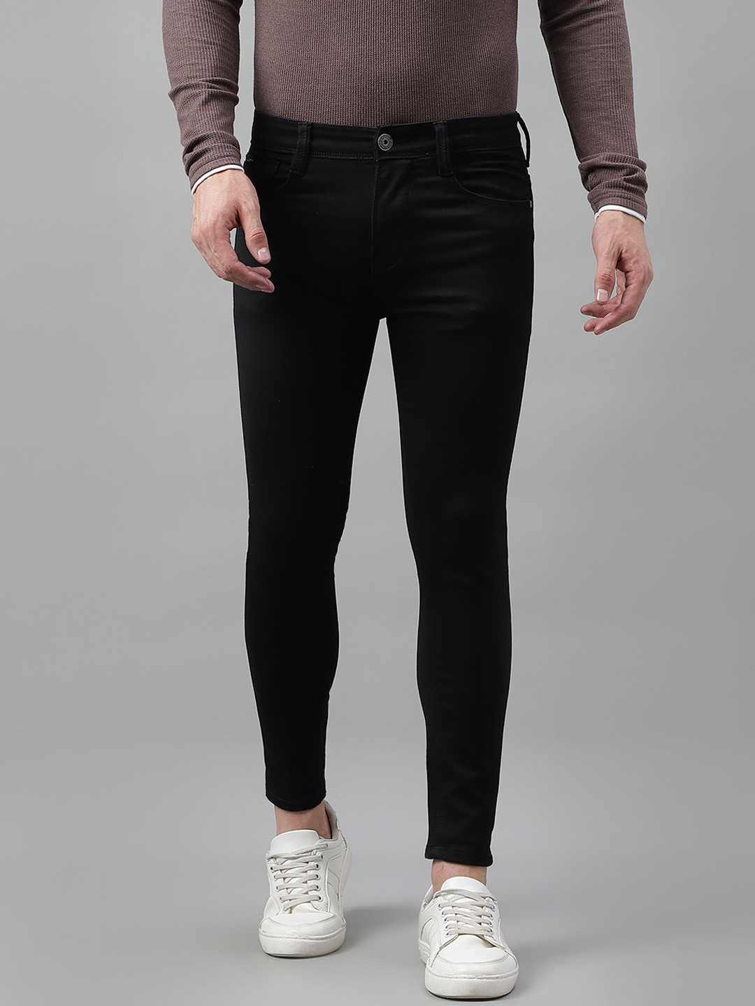 

Code 61 Men Skinny Fit Low-Rise Clean Look Stretchable Jeans, Black