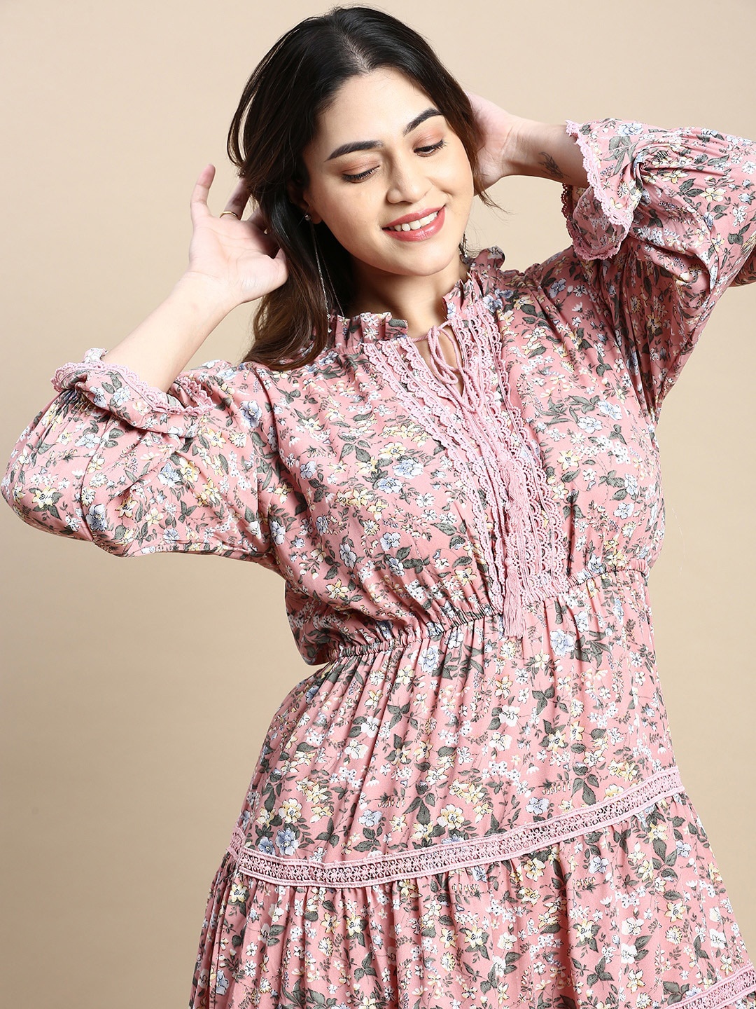 

SHOWOFF Plus Plus Size Floral Printed Georgette Fit & Flare Dress, Pink