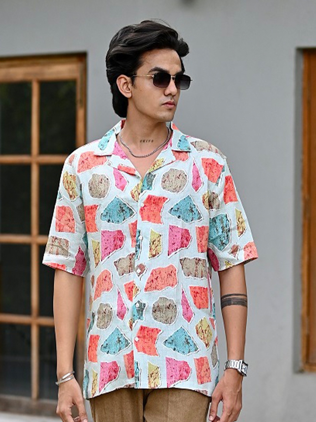 ADDY'S for men Comfort Abstract Printed Casual Shirt, White