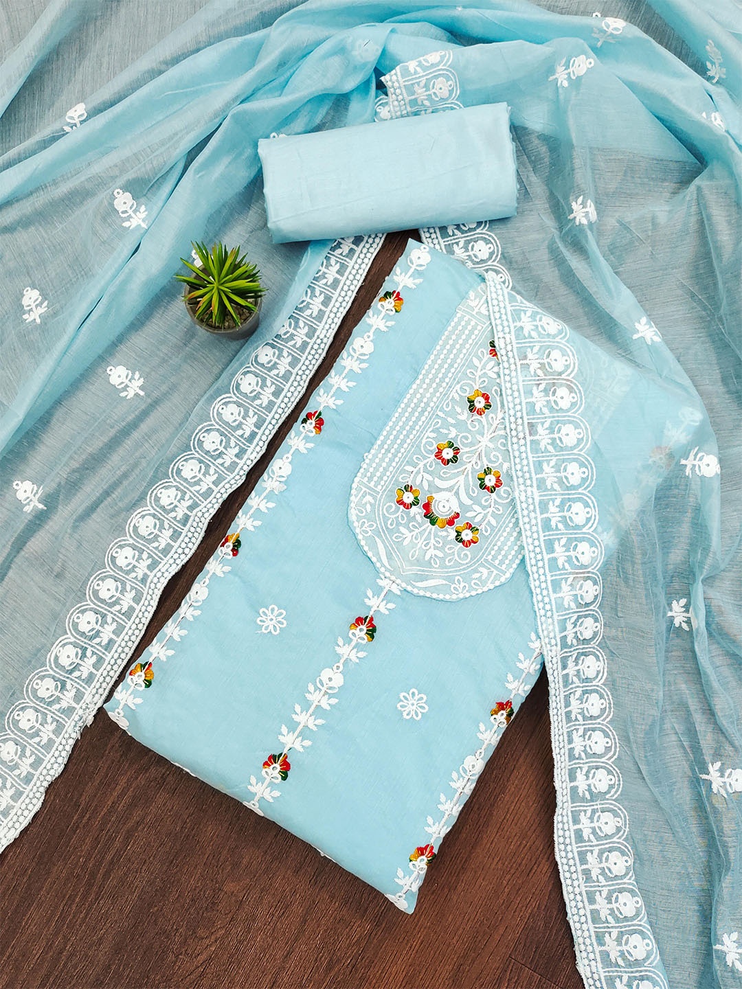 

KALINI Ethnic Motifs Embroidered Unstitched Dress Material, Blue