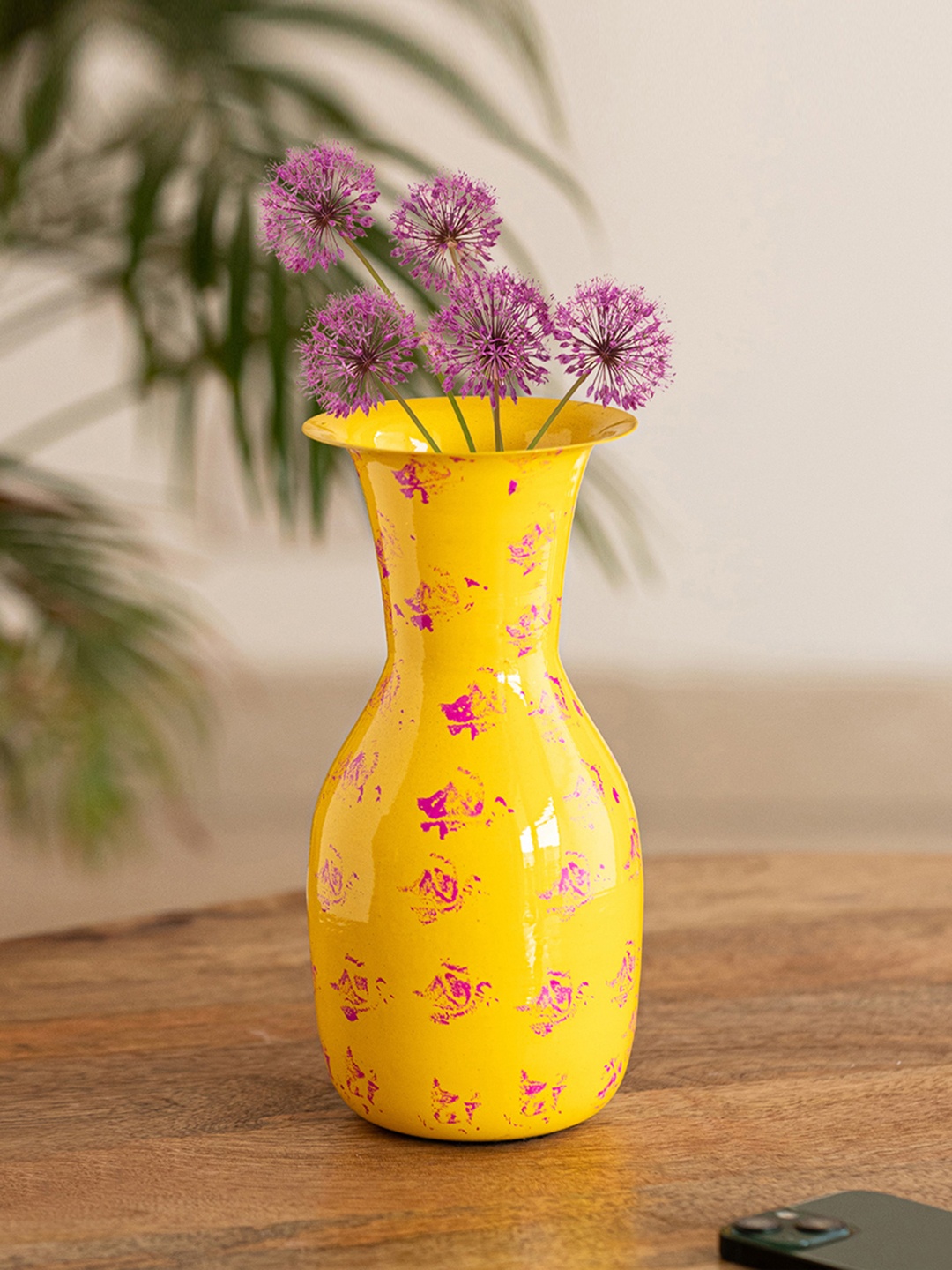 

ExclusiveLane Sunbean Pink Yellow Printed Metal Vase