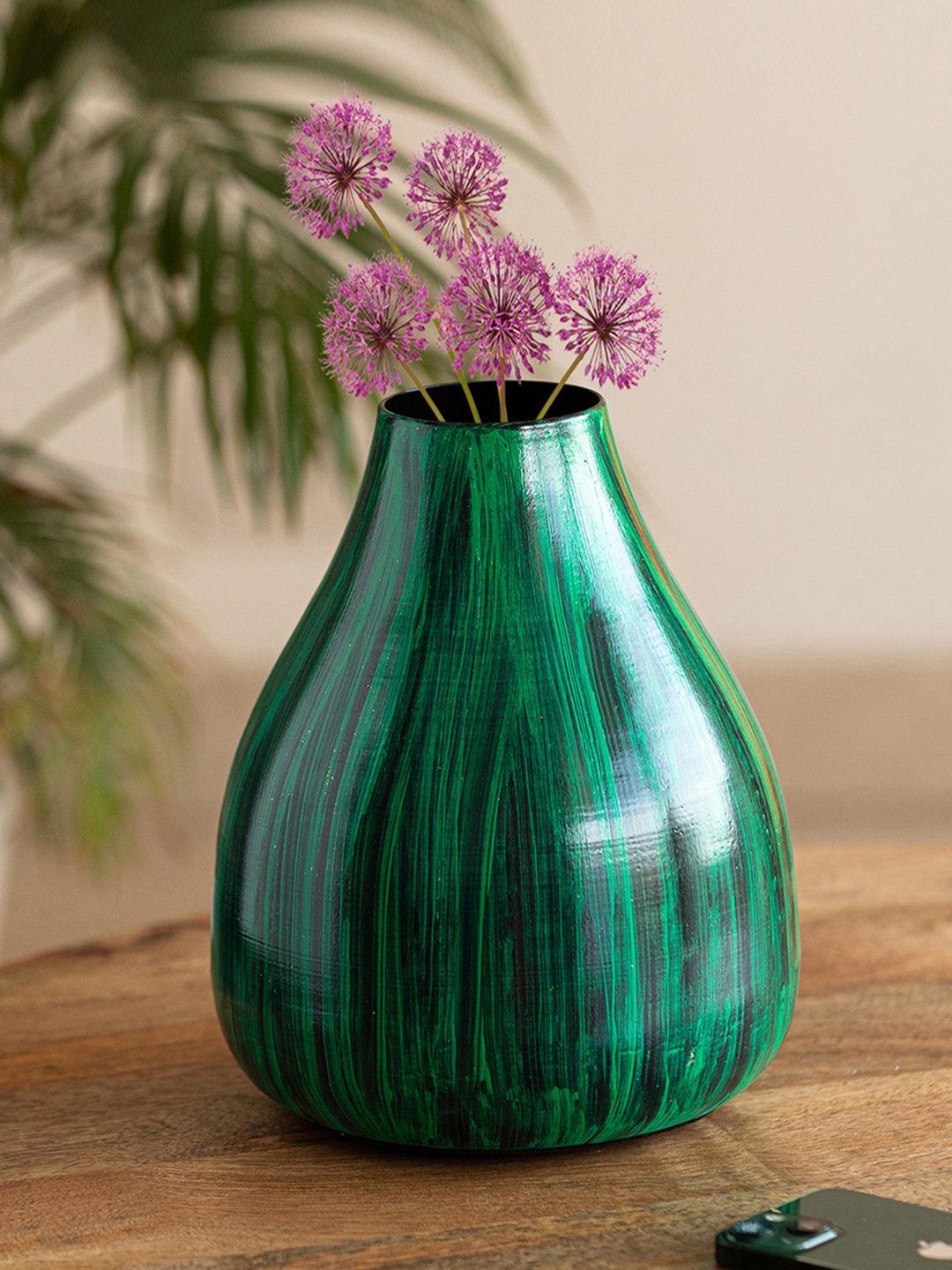 

ExclusiveLane Teal Green Painted Iron Flower Vase