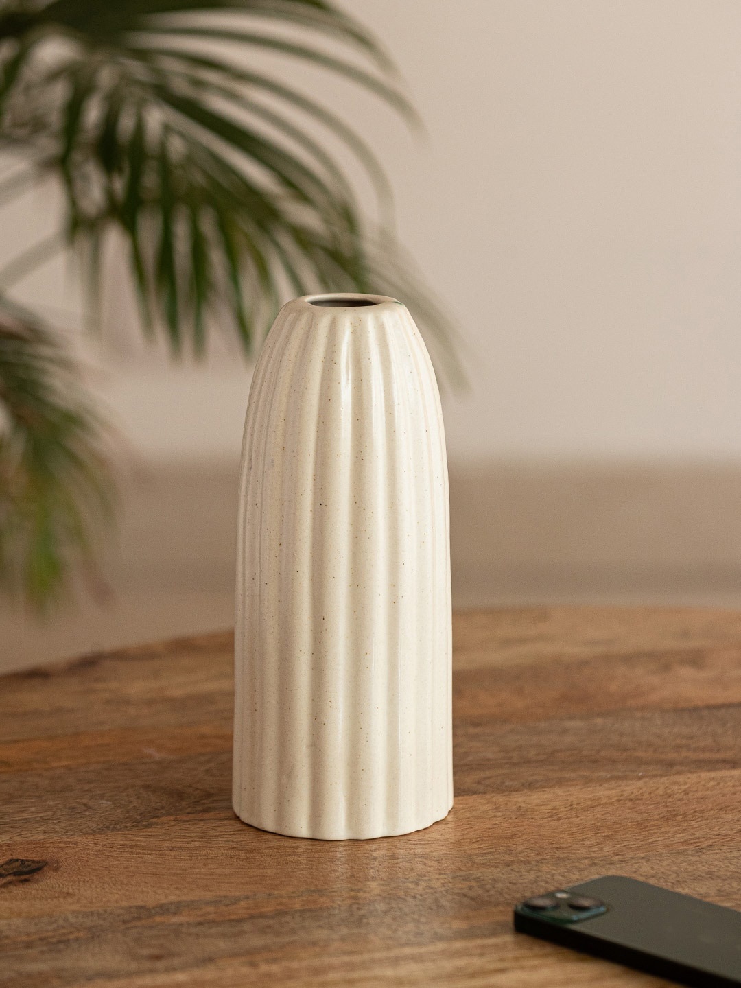 

ExclusiveLane Grooved Modern Off White Ribbed Ceramic Vase