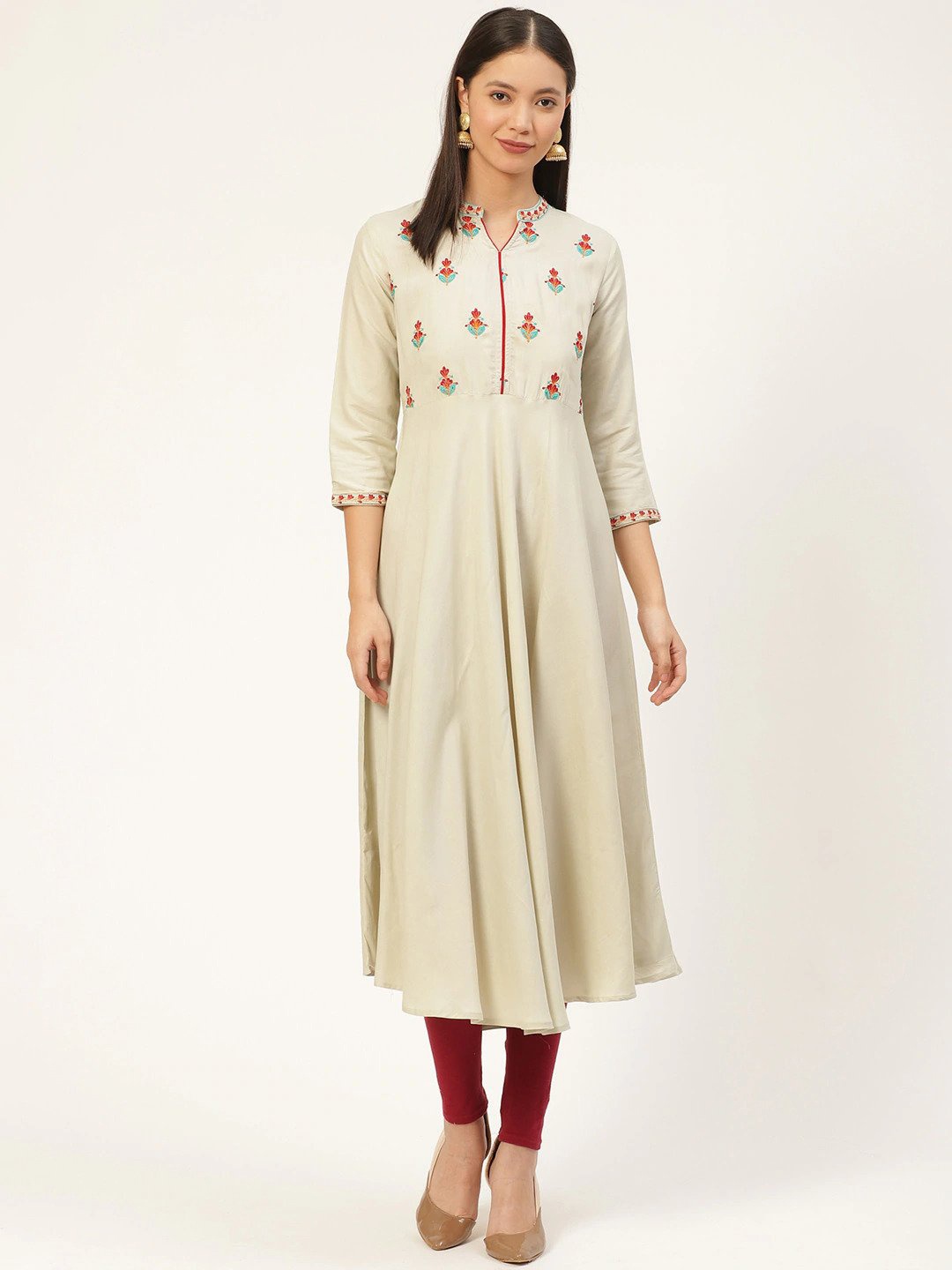 

RANGMAYEE Ethnic Motifs Embroidered Mandarin Collar Anarkali Kurta, Purple