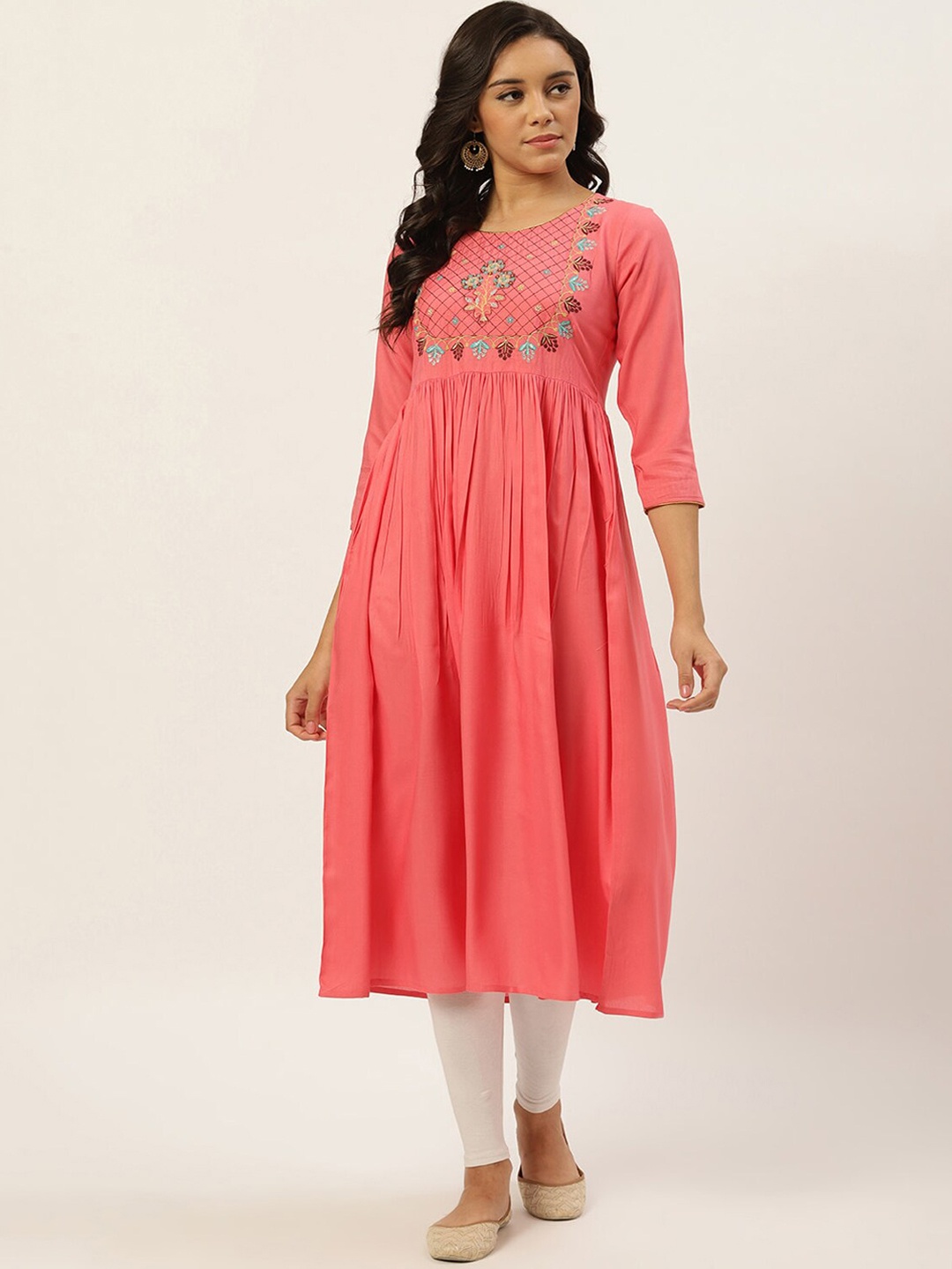 

RANGMAYEE Embroidered Thread Work Anarkali Kurta, Pink