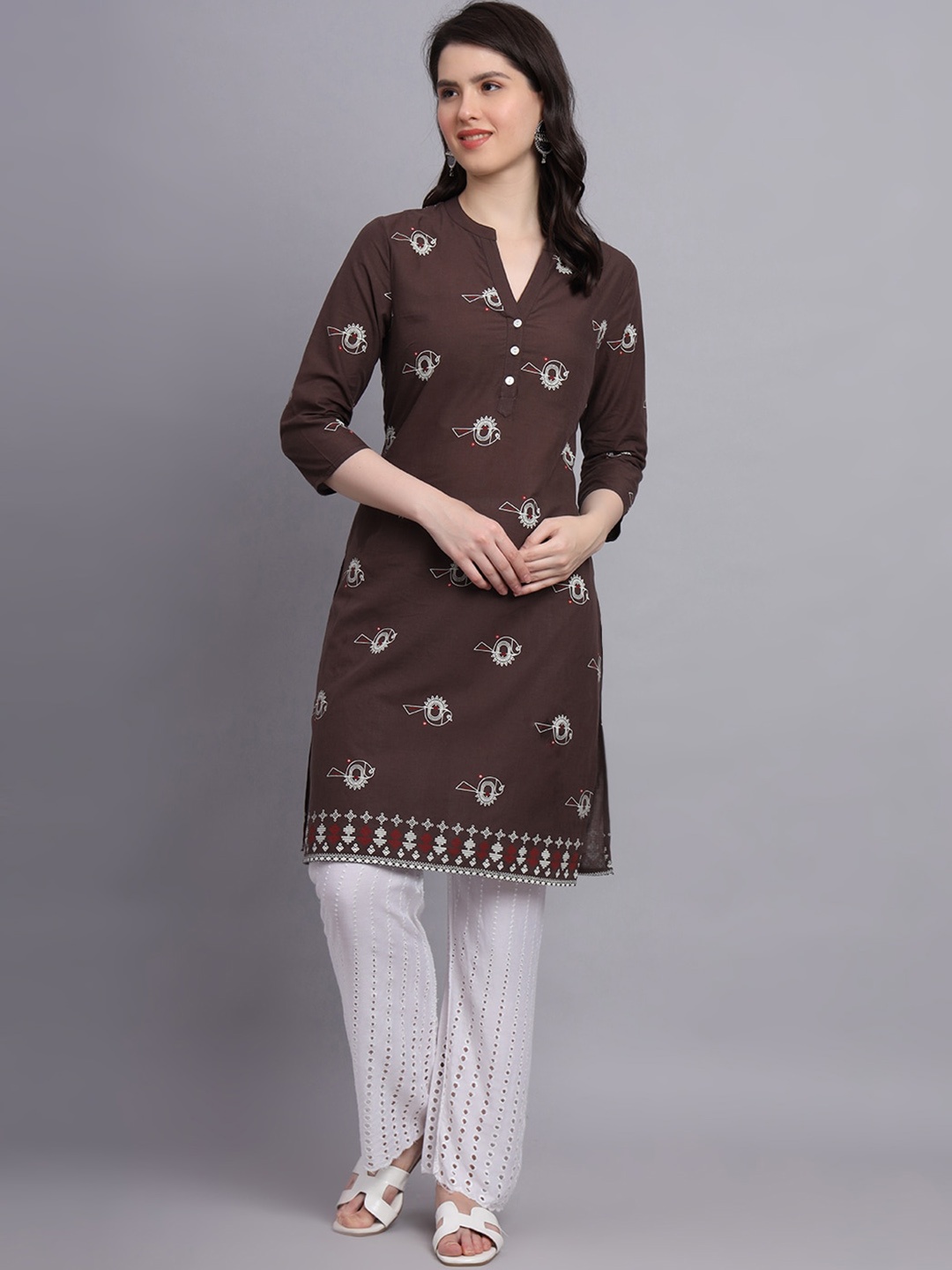

Sutidora Ethnic Motifs Printed Pure Cotton Kurta, Brown