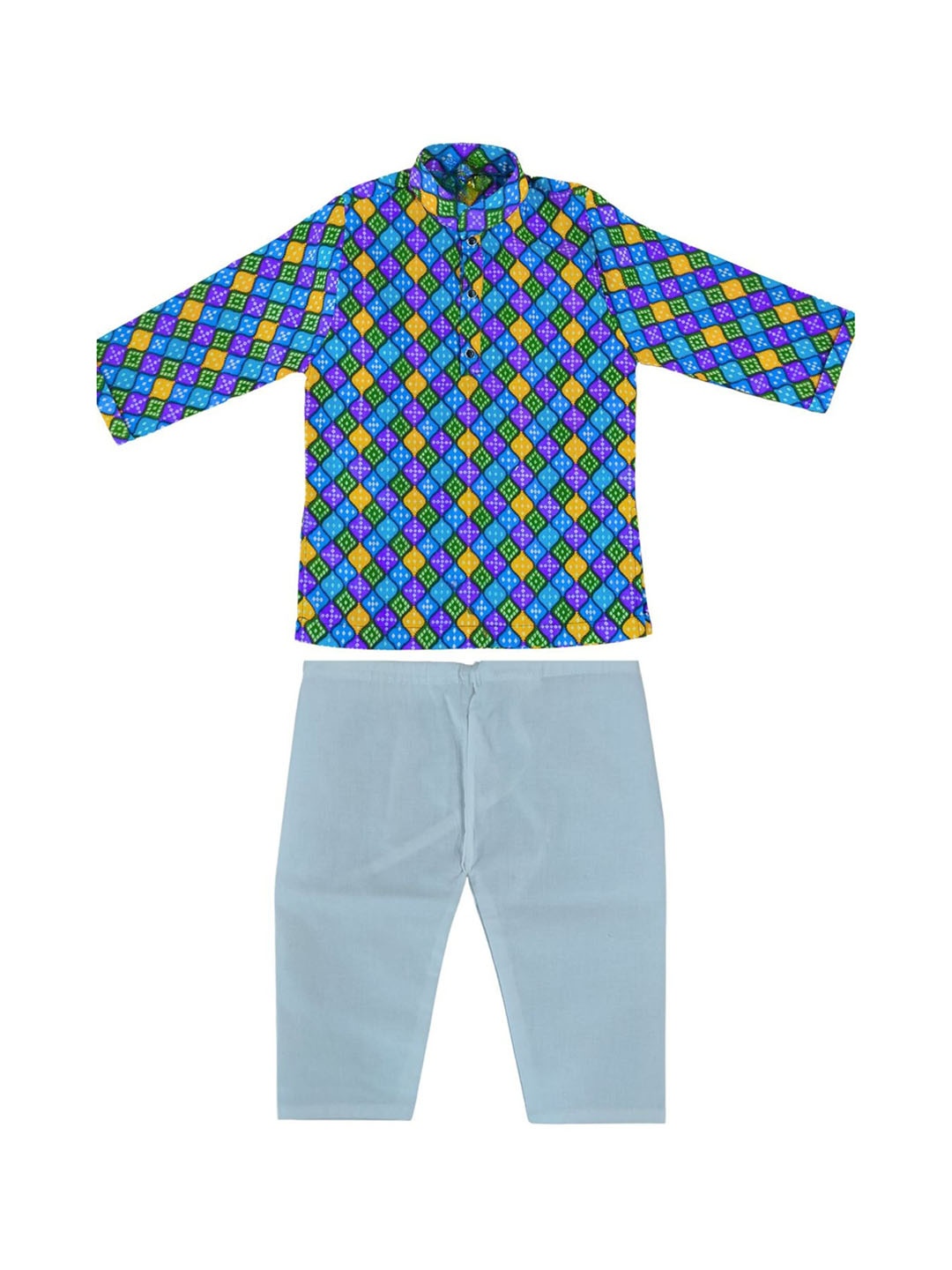 

BAESD Boys Bandhani Printed Straight Pure Cotton Kurta with Pyjamas, Blue