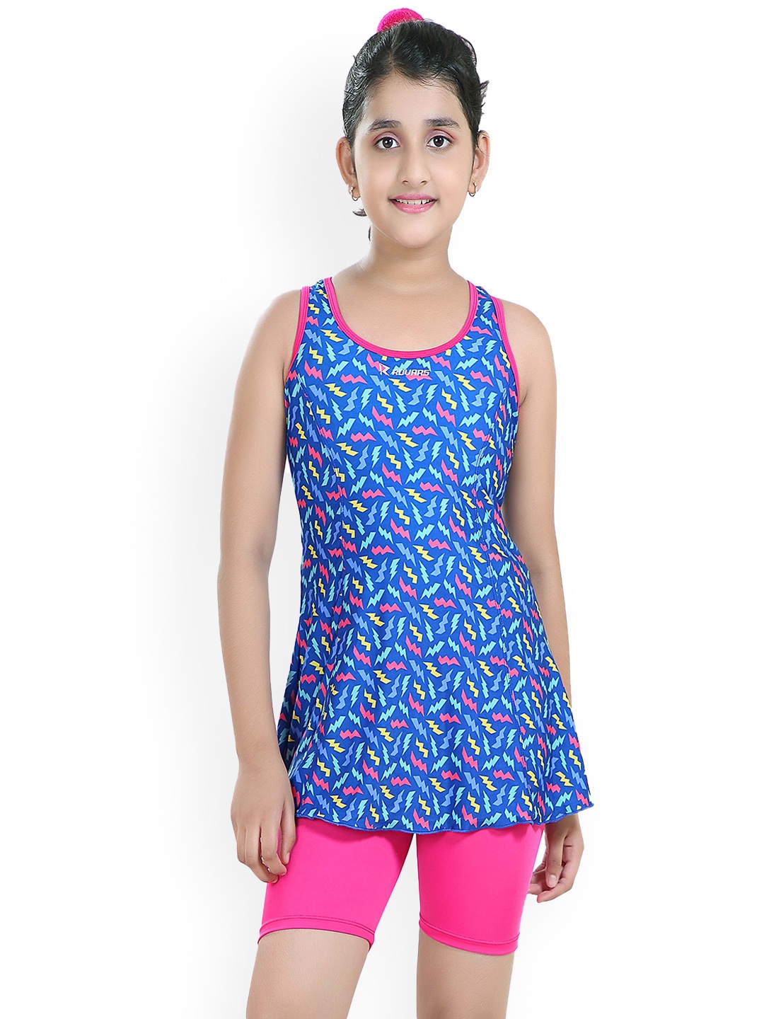 

ROVARS Girls Geometric Printed Swim Dress, Blue